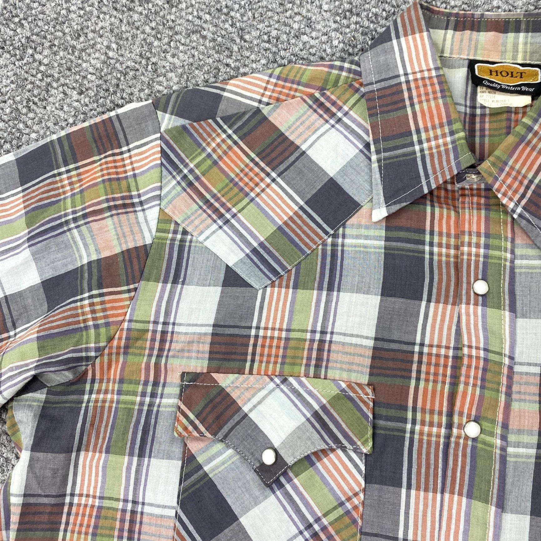 Vintage VINTAGE Holt Western Shirt Mens Large Plaid Pearl Snap Short Sleeve Made USA WLM6200-1 Size US L / EU 52-54 / 3 - 4 Thumbnail