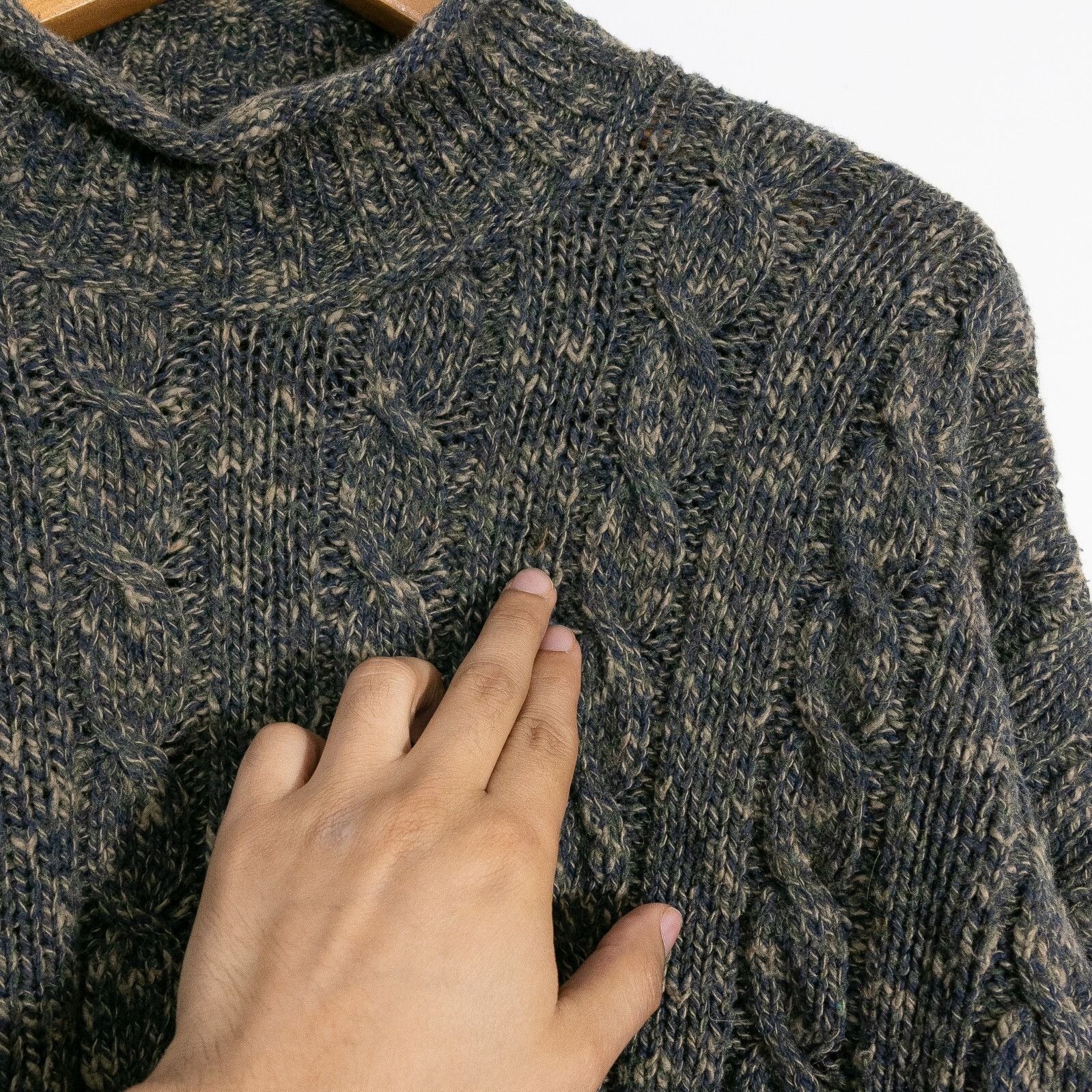 Vintage Vintage Cable Knit Cotton Sweater Mens 2XL Mock Neck Raw Hem Size US XXL / EU 58 / 5 - 4 Thumbnail