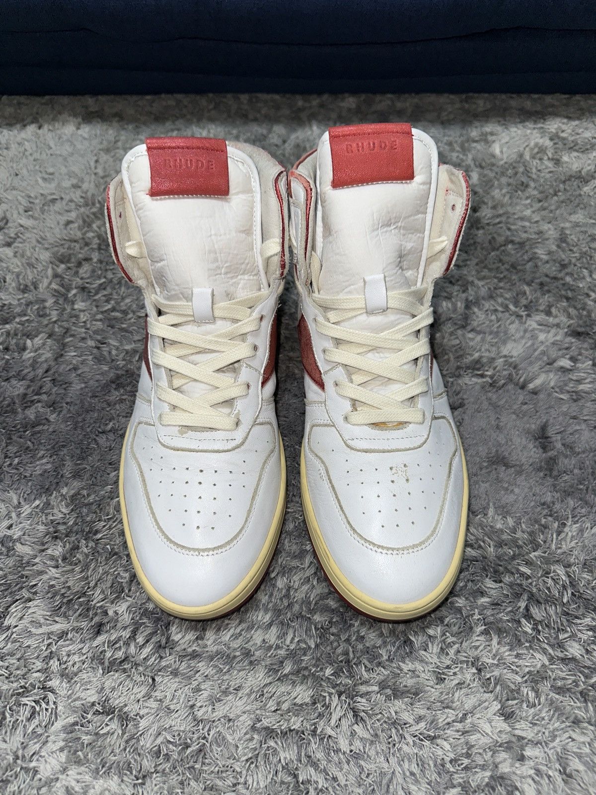 Rhude Rhude White/Red leather BBall Hi Top Sneaker Size US 11 / EU 44 - 1 Thumbnail