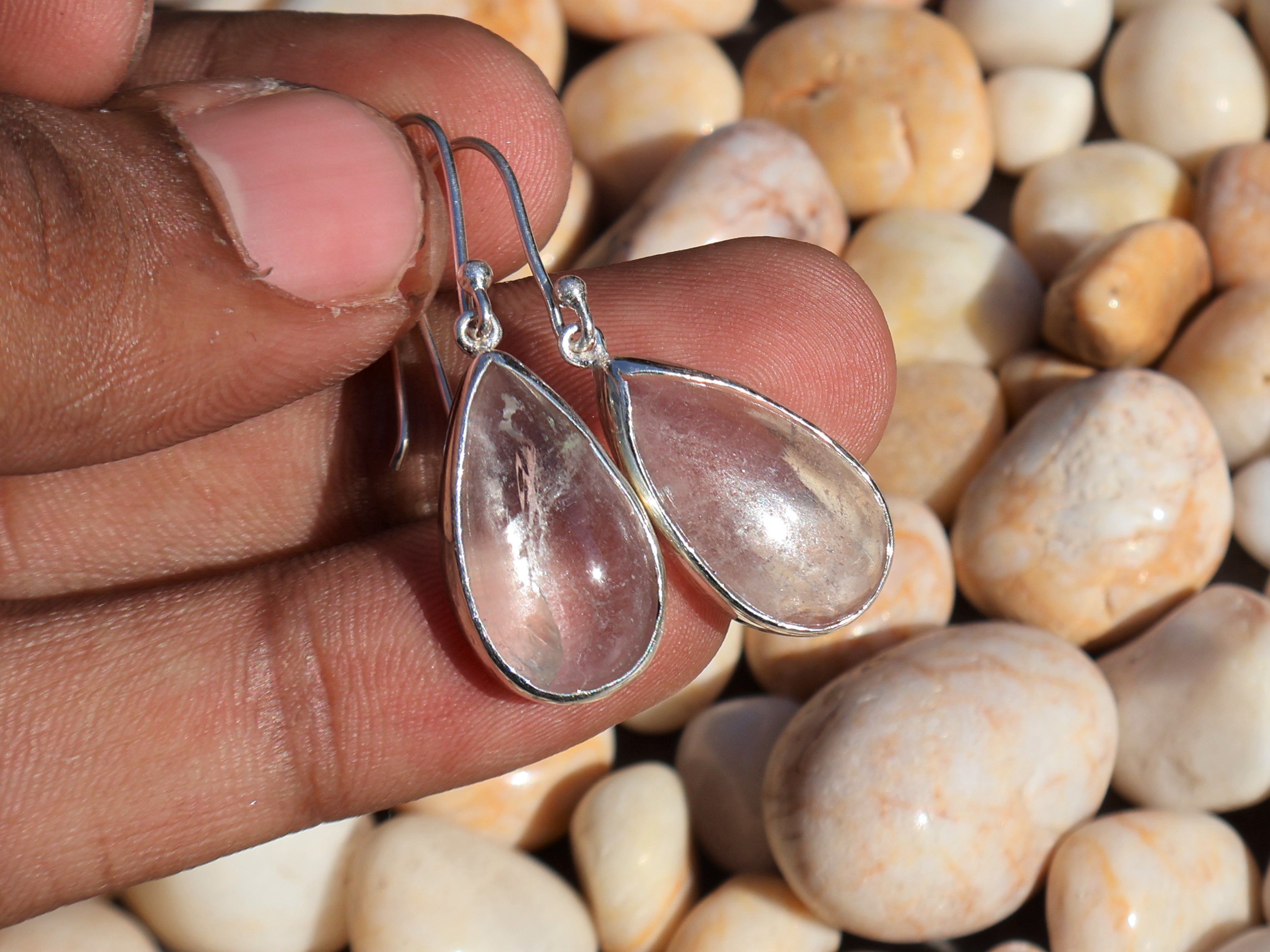 Handmade Crystal Quartz Earrings, Sterling Silver Handmade Earring, Size ONE SIZE - 1 Thumbnail