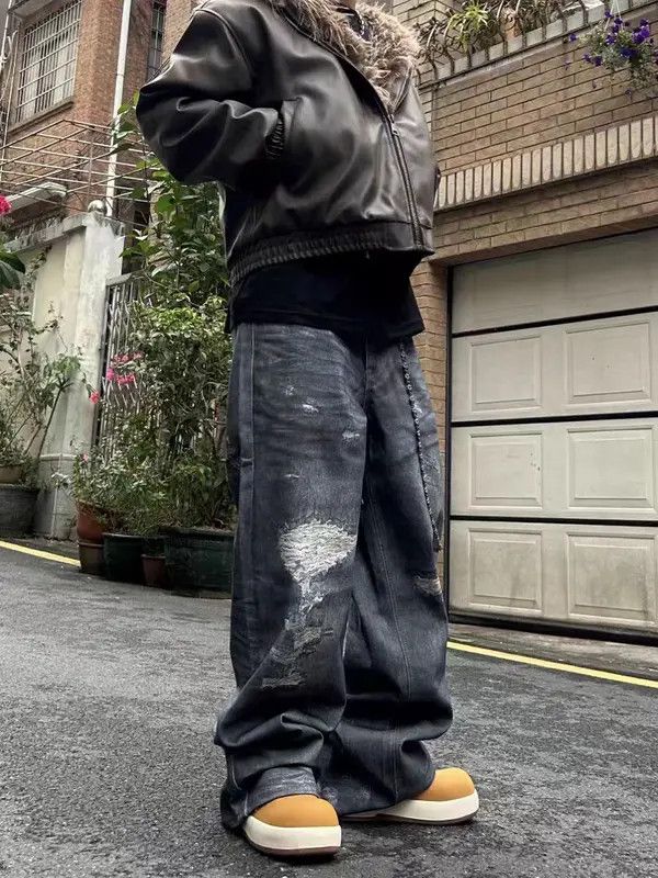 Japanese Brand VIBE Washed street baggy ripped jeans Size US 34 / EU 50 - 1 Thumbnail
