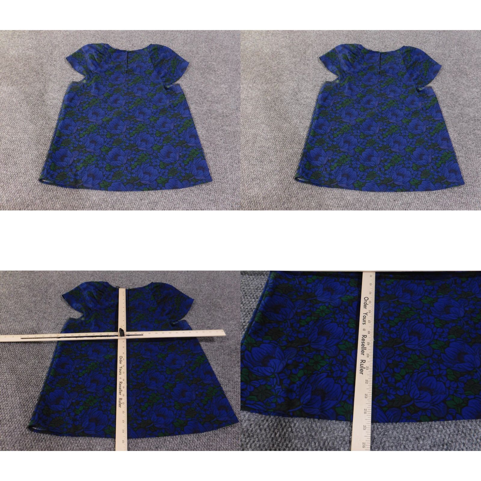 Ann Taylor VINTAGE Ann Taylor top Womens M Blue Floral Shift Short Sleeve Back Zip Size M / US 6-8 / IT 42-44 - 8 Thumbnail