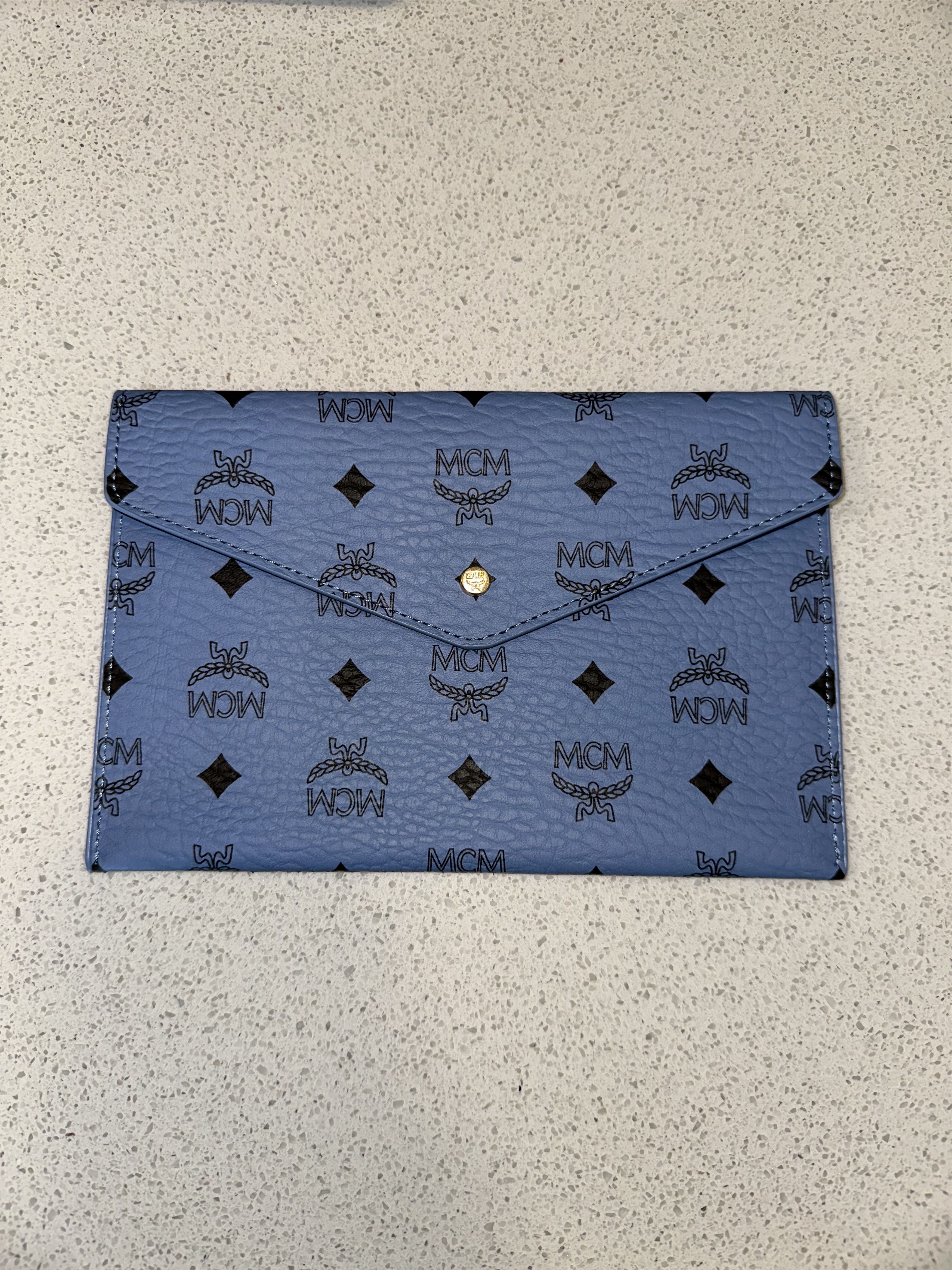 MCM MCM Leather Envelope Clutch Blue Visetos Size ONE SIZE - 3 Thumbnail