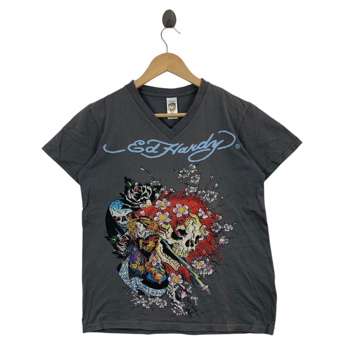 Ed Hardy ED HARDY Christian Audigier Skull Sakura USA Tshirt Size S / US 4 / IT 40 - 1 Thumbnail