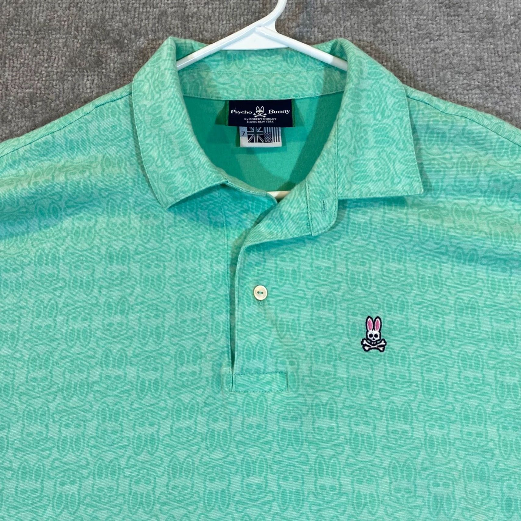 Psycho Bunny PSYCHO BUNNY Polo Shirt Mens XL Green AOP Logo Casual Golf Shirt S/S - 100% Cotton - Regular Fit / Classic Designer Shirt Size US XL / EU 56 / 4 - 2 Thumbnail
