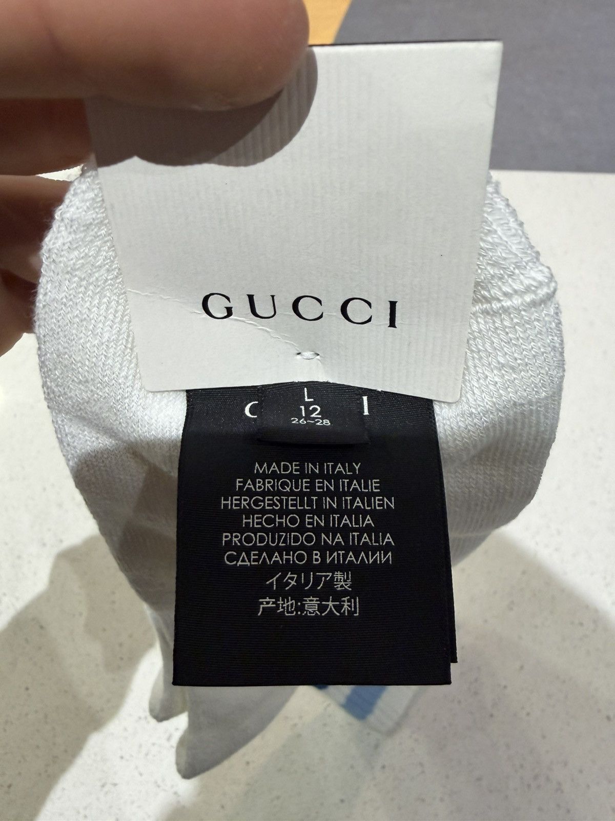Gucci Gucci Socks Panther Logo White Blue Striped Size ONE SIZE - 7 Thumbnail