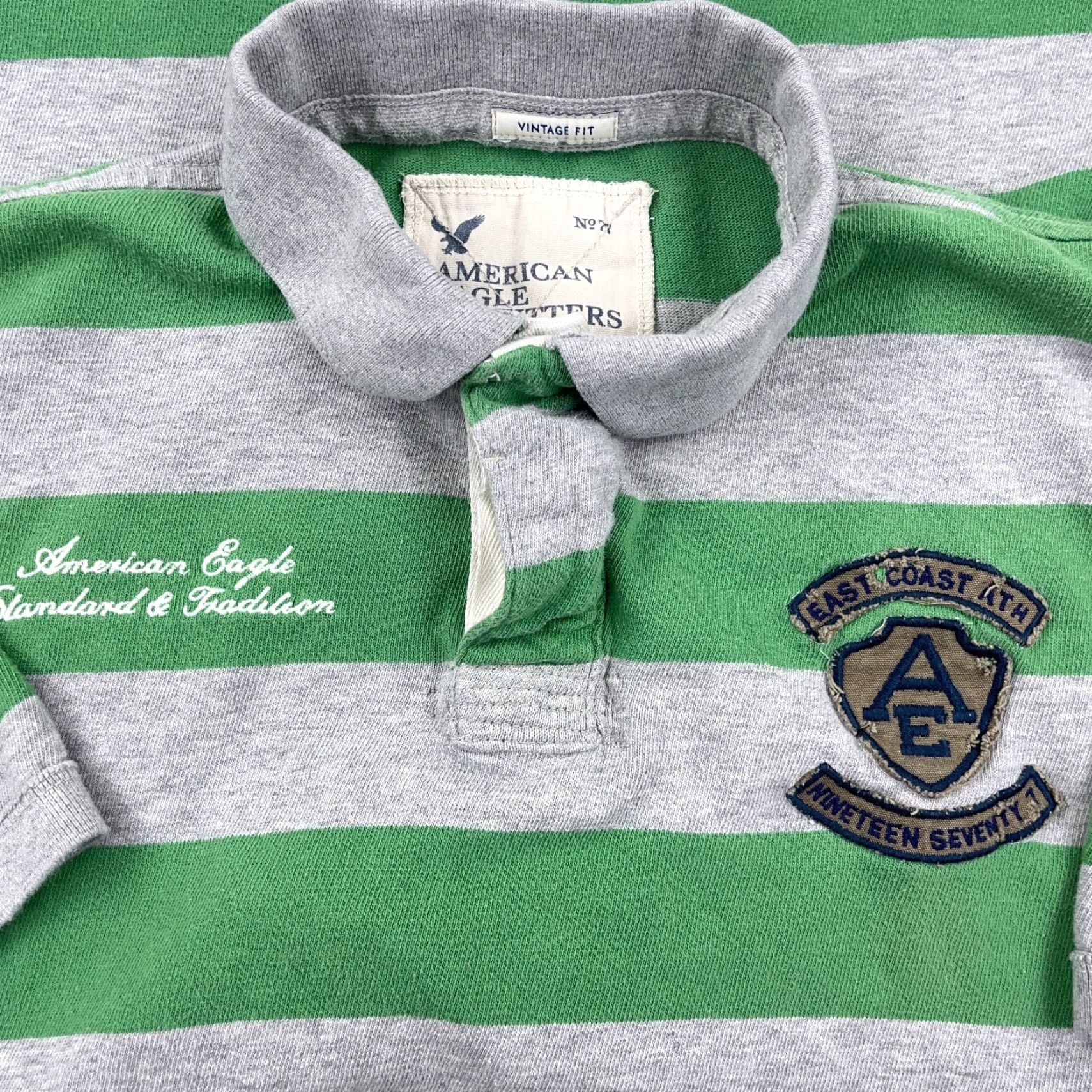 American Eagle Outfitters VINTAGE American Eagle Outfitters Rugby Polo Shirt Mens XL Green Striped Logo Knit Polo Casual 2000s Concert College Classic Mens Size US XL / EU 56 / 4 - 3 Thumbnail