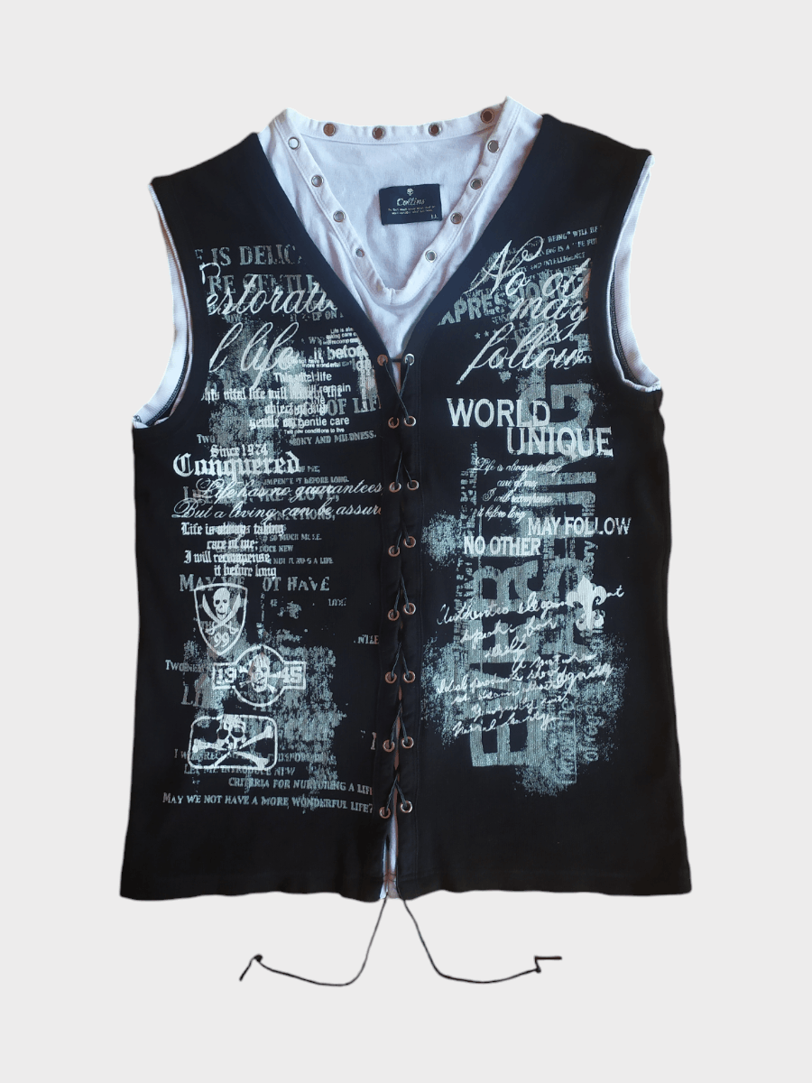 If Six Was Nine × Japanese Brand × Le Grande Bleu (L.G.B.) Collins Poem laces Sleeveless Size US L / EU 52-54 / 3 - 1 Thumbnail