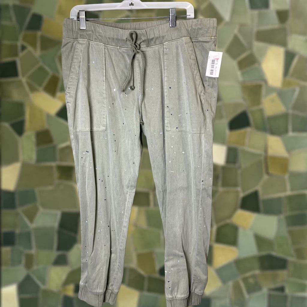 CLOT Cloth & Stone Jogger Pants Womens L Green Paint Splatter Drawstring Casual NWT Size 36" / US 14 / IT 50 - 1 Thumbnail