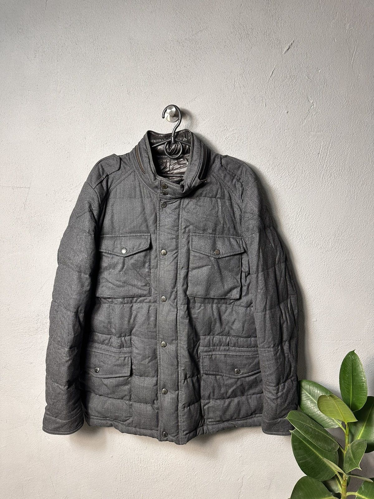 Pre-owned Moncler Distressed Wool Puffer Jacket In Grey