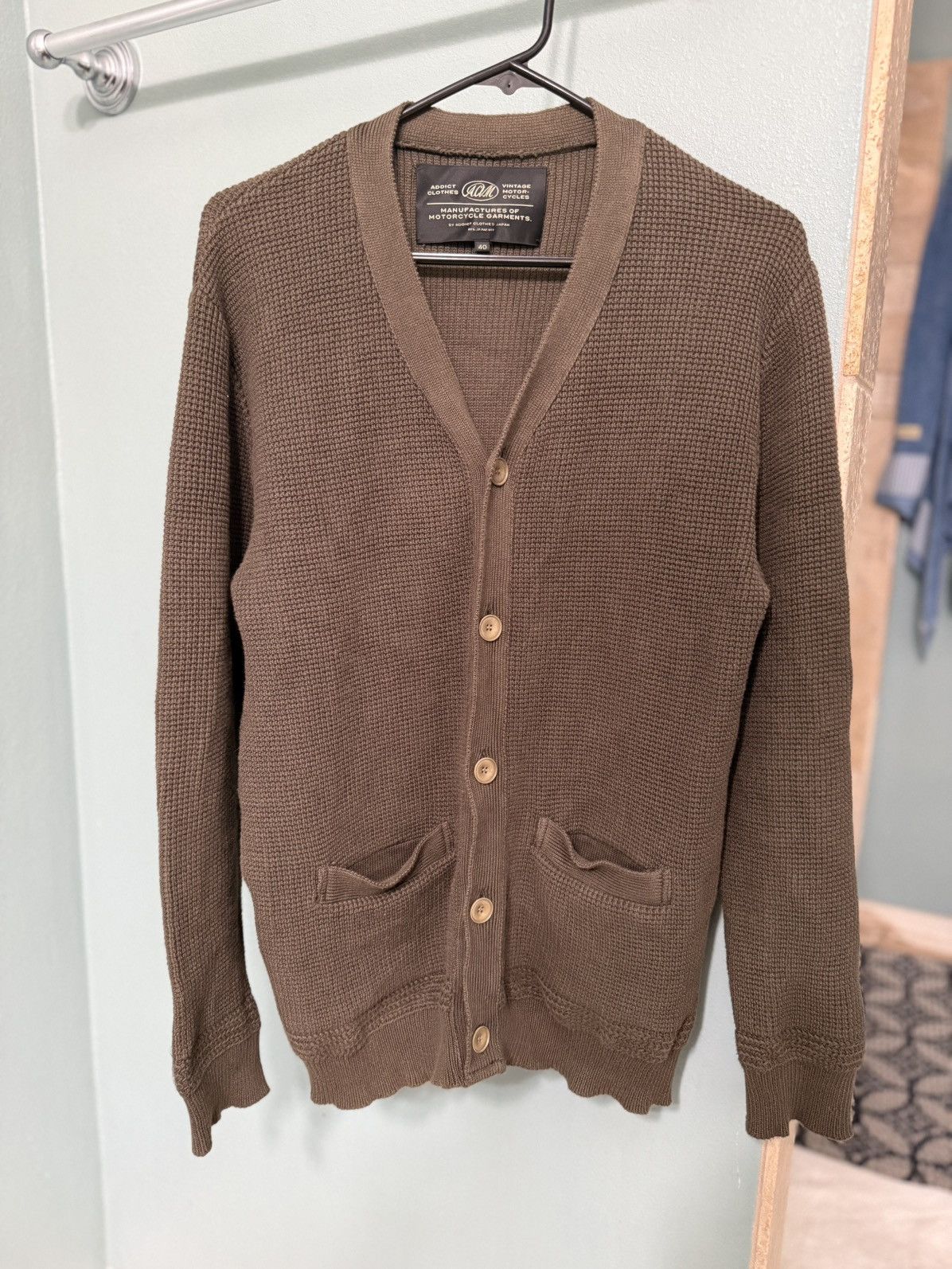 Addict Clothes Japan Addict Clothes ACVM Waffle Cotton Knit Cardigan - Army Green Size US M / EU 48-50 / 2 - 1 Thumbnail