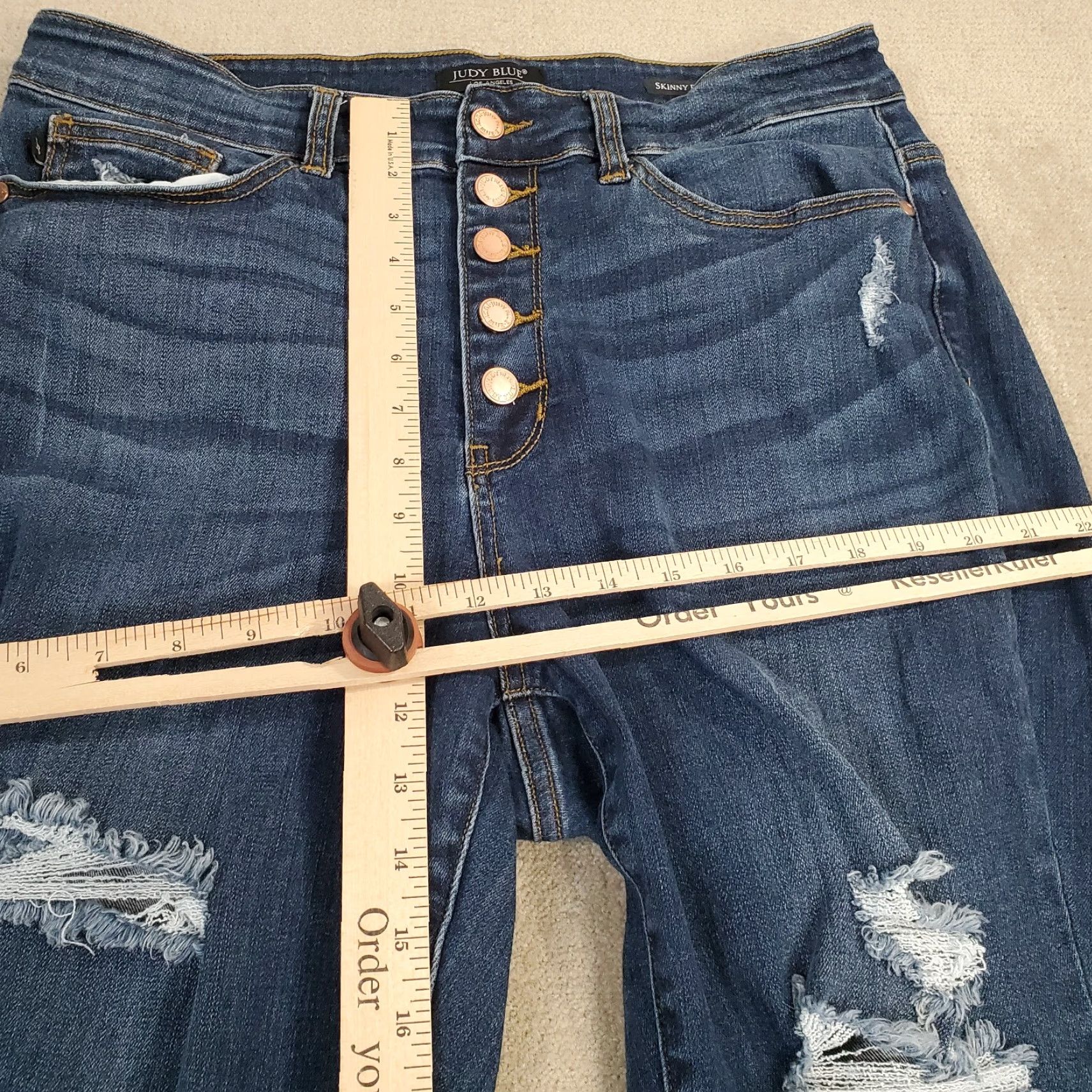 Vintage Judy Blue Jeans 16W Womens Skinny Fit Faded Distressed Dark Stretch Button Fly Size 24" / US 00 / IT 34 - 4 Thumbnail