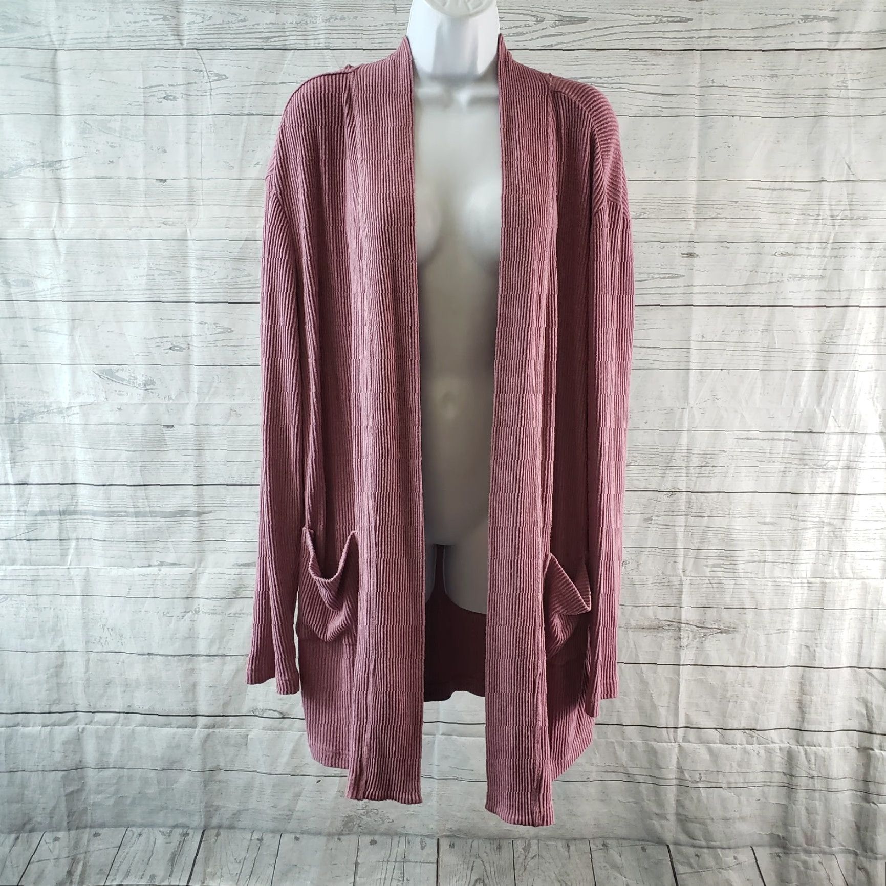 Vintage Dolan Womens Cardigan XL Purple Solid Ribbed Rayon Blend Open Front Sweater Size XL / US 12-14 / IT 48-50 - 2 Thumbnail