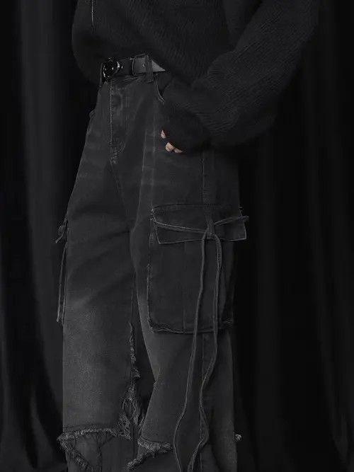 Japanese Brand VIBE Black wash street baggy jeans Size US 34 / EU 50 - 5 Thumbnail