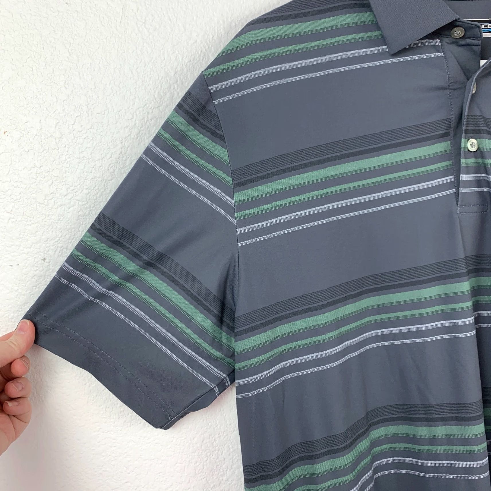 Roundtree & Yorke Roundtree & Yorke Performance Gray Striped Short Sleeve Polo Shirt Mens M Size US M / EU 48-50 / 2 - 2 Thumbnail