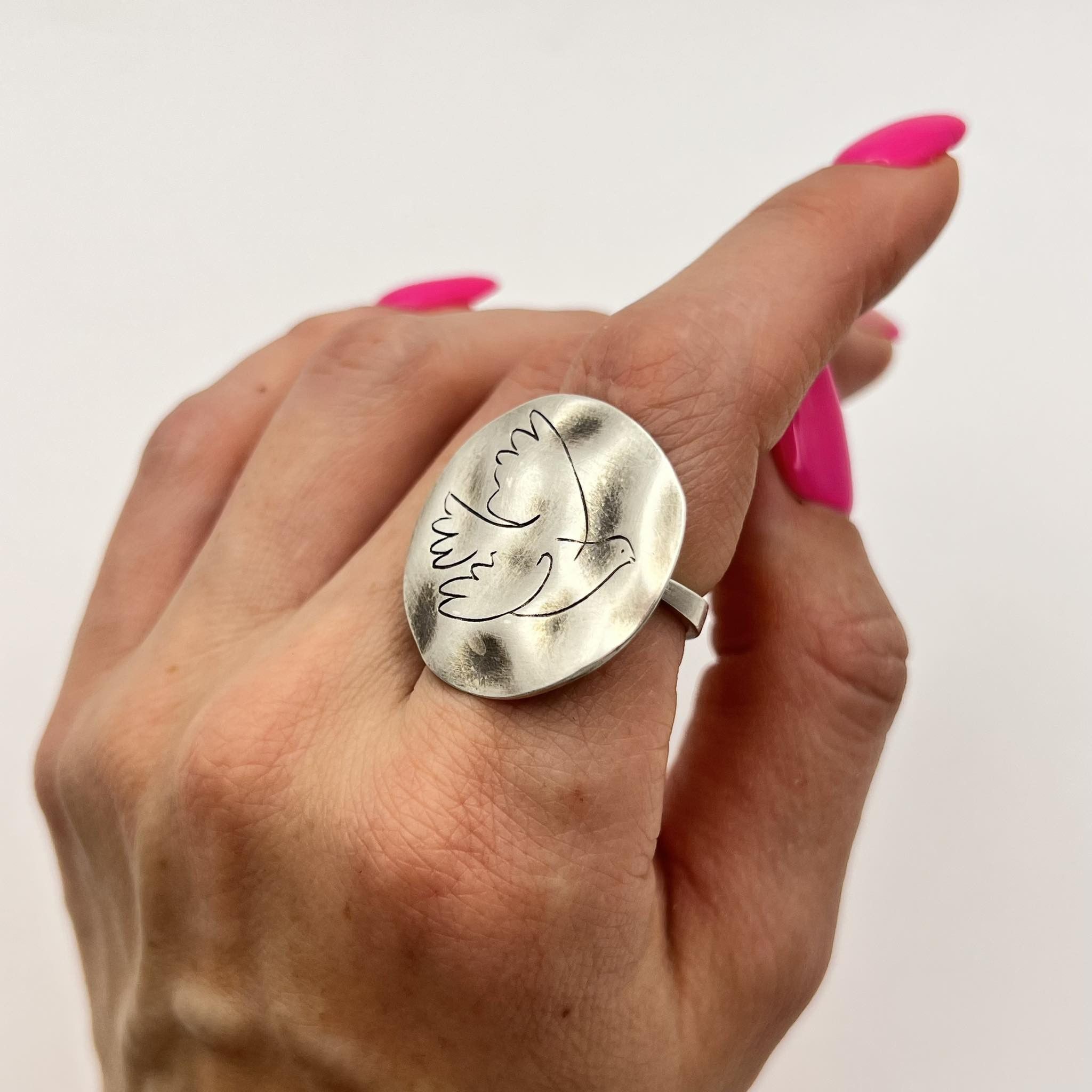 Vintage Sterling Silver 925 Ring Dove Bird of Peace Size 7.5
