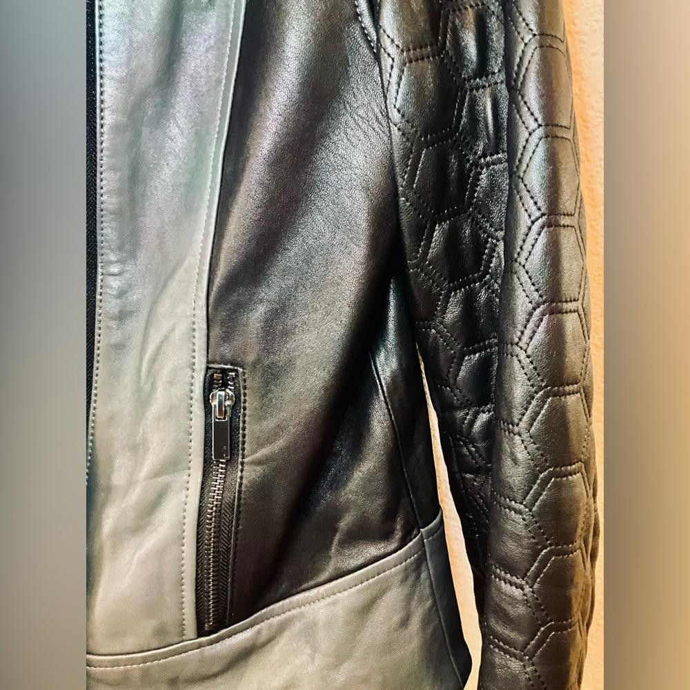 Designer Badgley Mischka Black/Grey Leather Motorcycle Jacket M Size M / US 6-8 / IT 42-44 - 9 Thumbnail