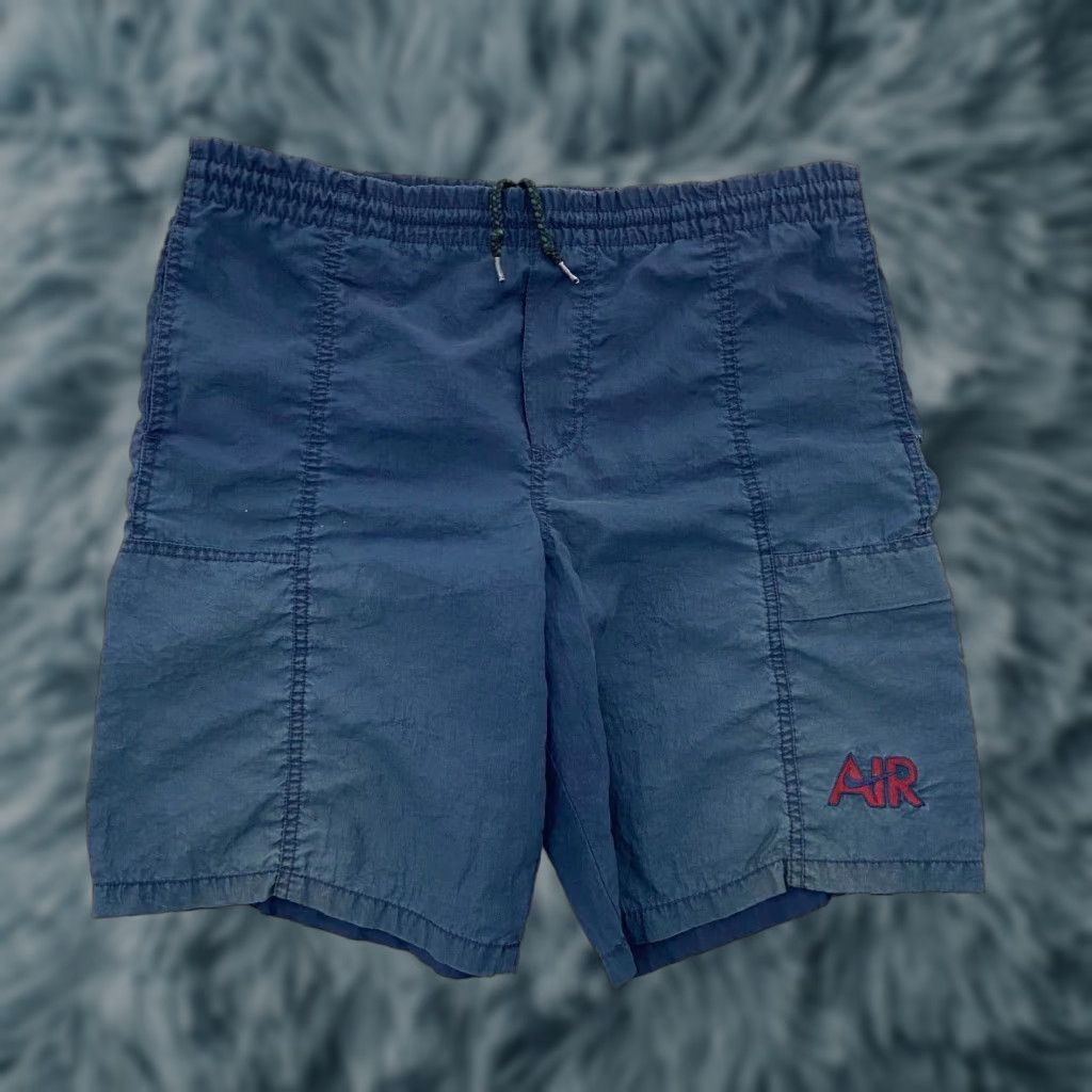VINTAGE Nike Shorts Mens Small Athletic Blue 90s Air Swoosh Drawstring Pockets Activewear