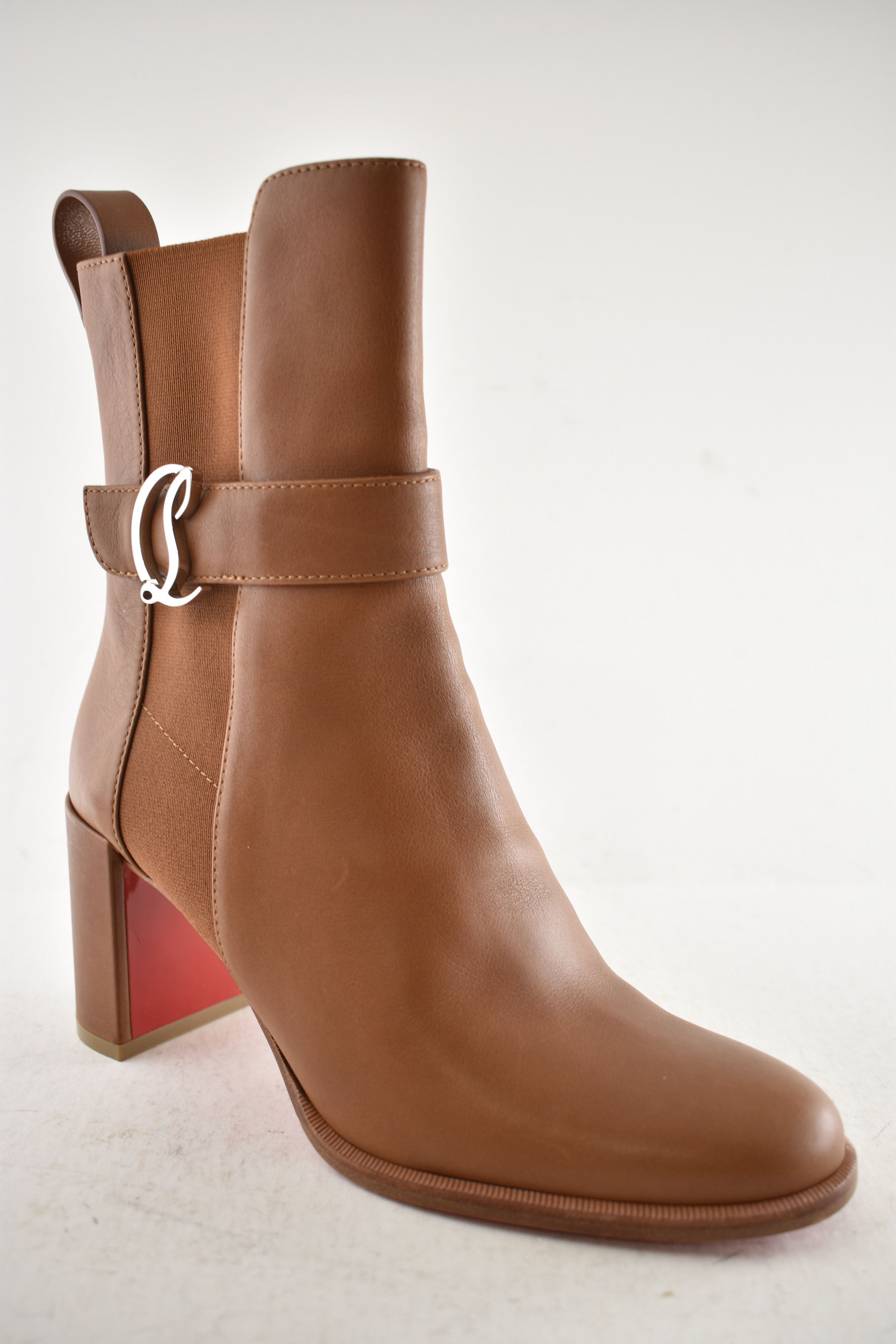 Christian Louboutin CL Chelsea Booty 70 Cuoio Brown Block Heel Ankle Bootie 37 Size US 7 / IT 37 - 5 Thumbnail