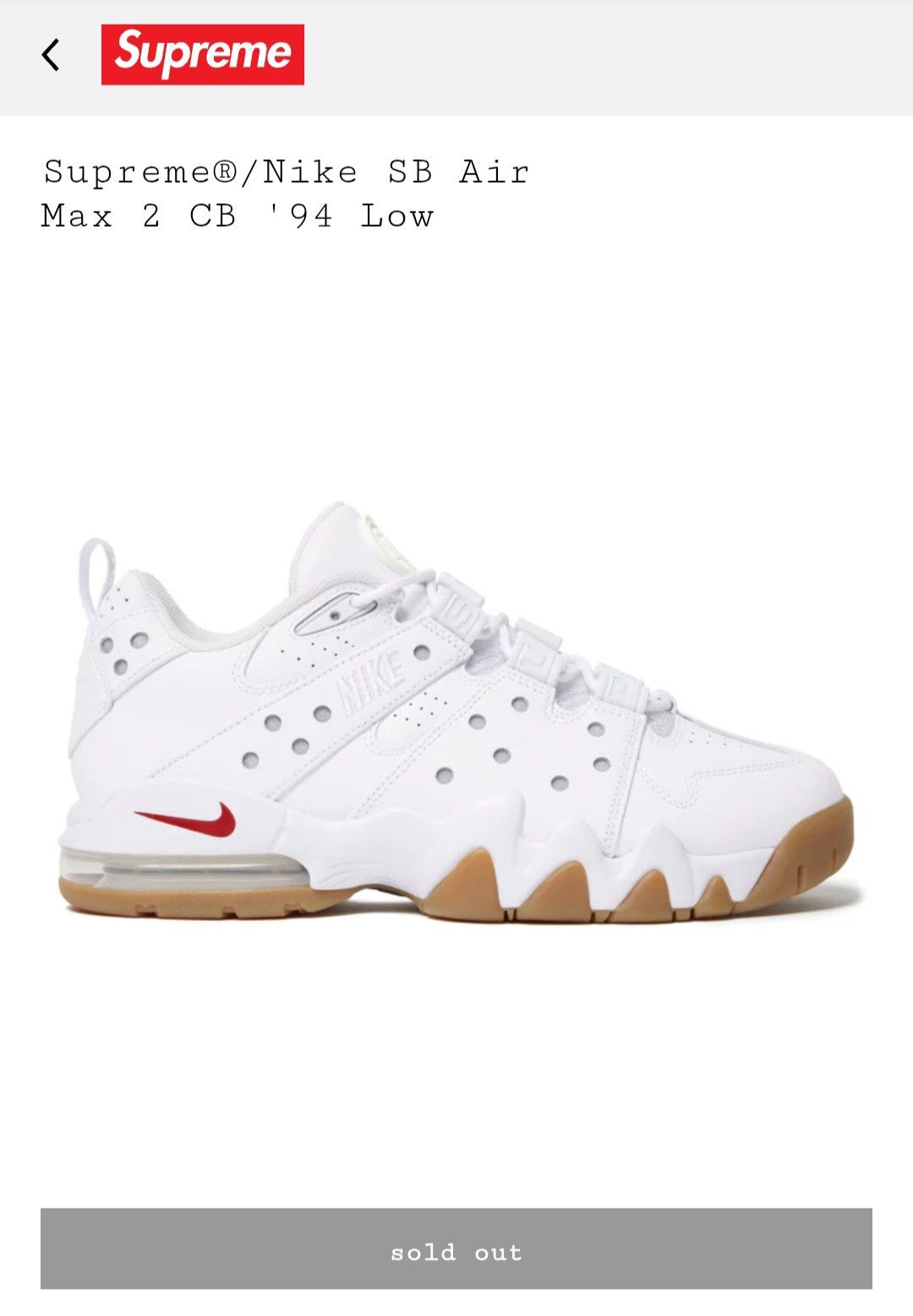 Nike × Supreme Supreme®/Nike SB Air Max 2 CB '94 Low Size US 9.5 / EU 42-43 - 8 Thumbnail