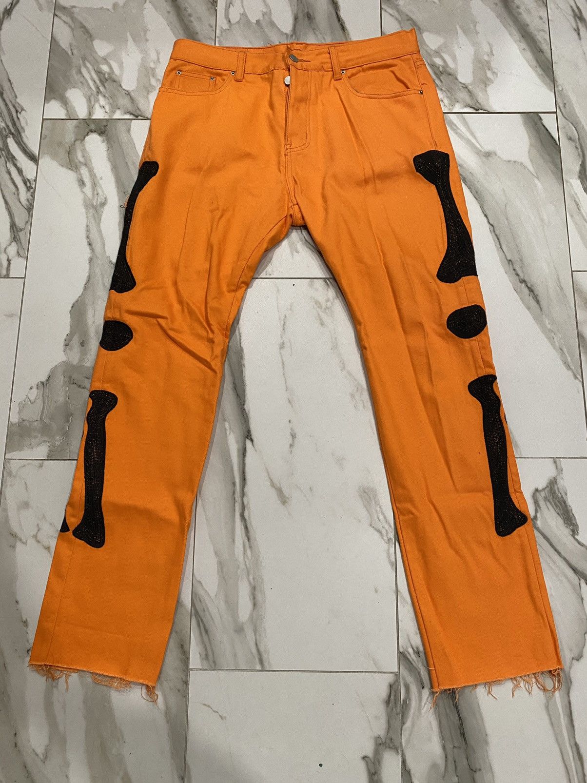 MNML Orange Skeleton Denim Size US 33 - 1 Thumbnail