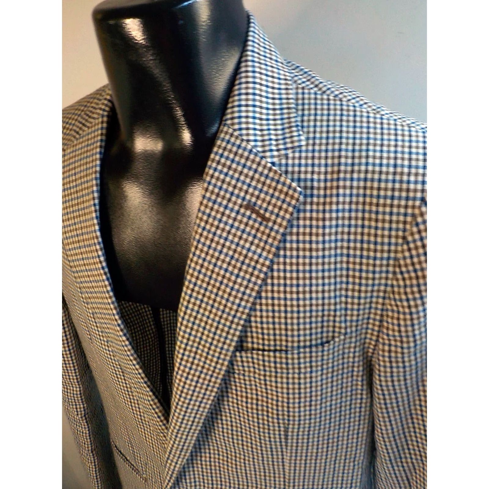 J.Crew VINTAGE J.CREW Blazer Blue Brown Ivory 40Cotton/Linen Slim 38R Men Shirt Jacket Blazer Mens Slim Check 2 Button Ludlow 80% Cotton 20% Linen Size 38R - 6 Thumbnail