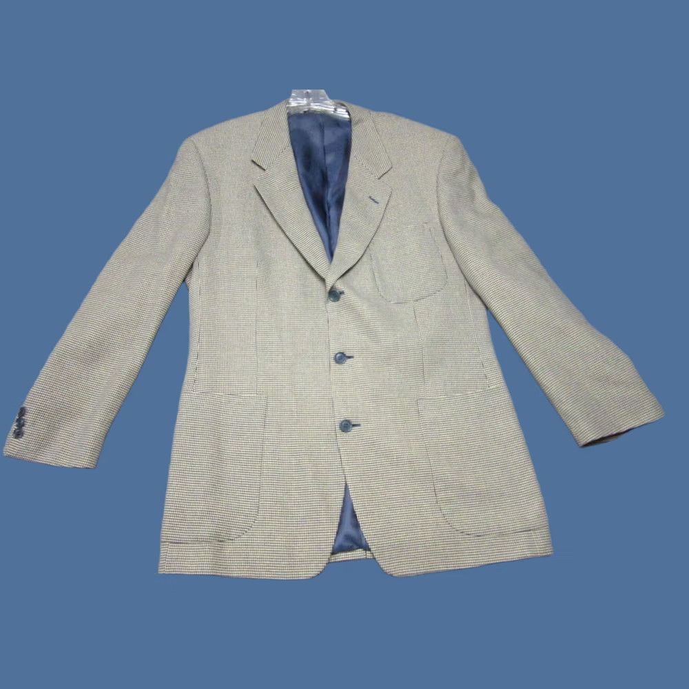 Ermenegildo Zegna Ermenegildo Zegna Sport Coat Blazer Mens 50 Beige Blue Micro Check Silk Wool Size 50R - 1 Thumbnail