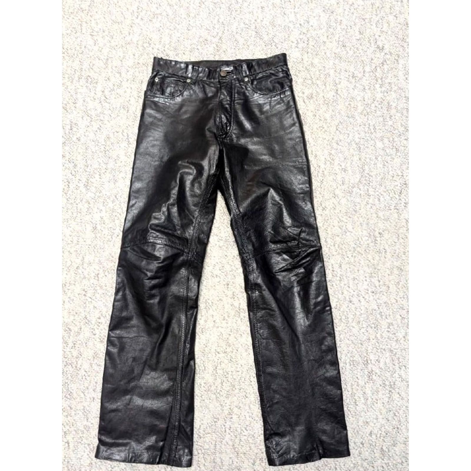 Lee VINTAGE leather pants Lee Women's Pants 28x28 Black Leather 1980s 1990s Girls Womens Size 28" / US 6 / IT 42 - 2 Thumbnail