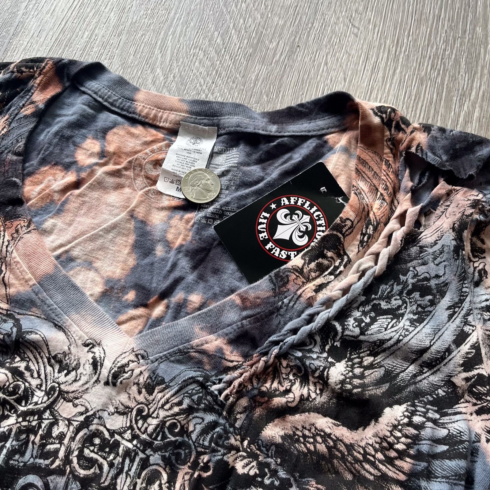 Affliction NWT AFFLICITION Live Fast Wmns Bleach Distressed Braid AOP Size M / US 6-8 / IT 42-44 - 7 Thumbnail