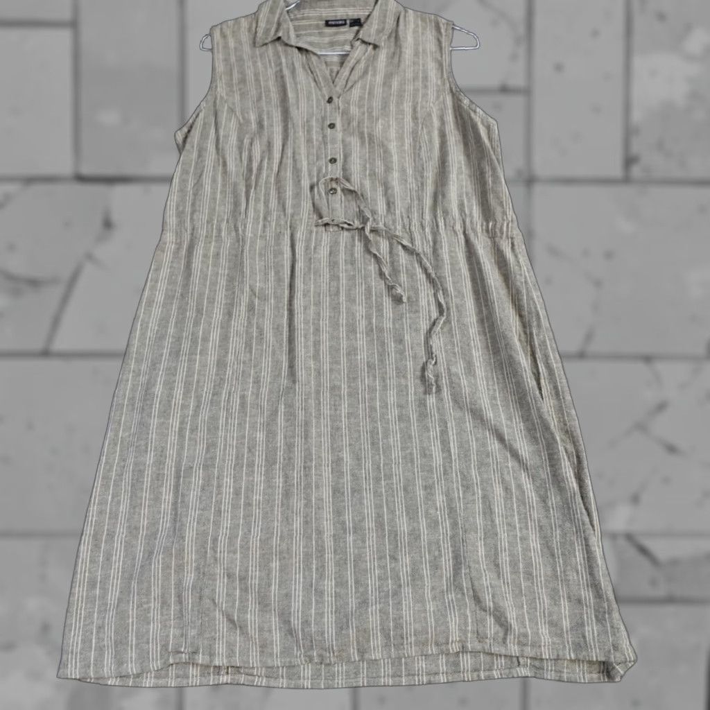 Vintage ESMARA Dress Shirt Dress Striped Green Belted Sleeveless Knee Length Cotton Linen Blend 14 Size XL / US 12-14 / IT 48-50 - 1 Thumbnail