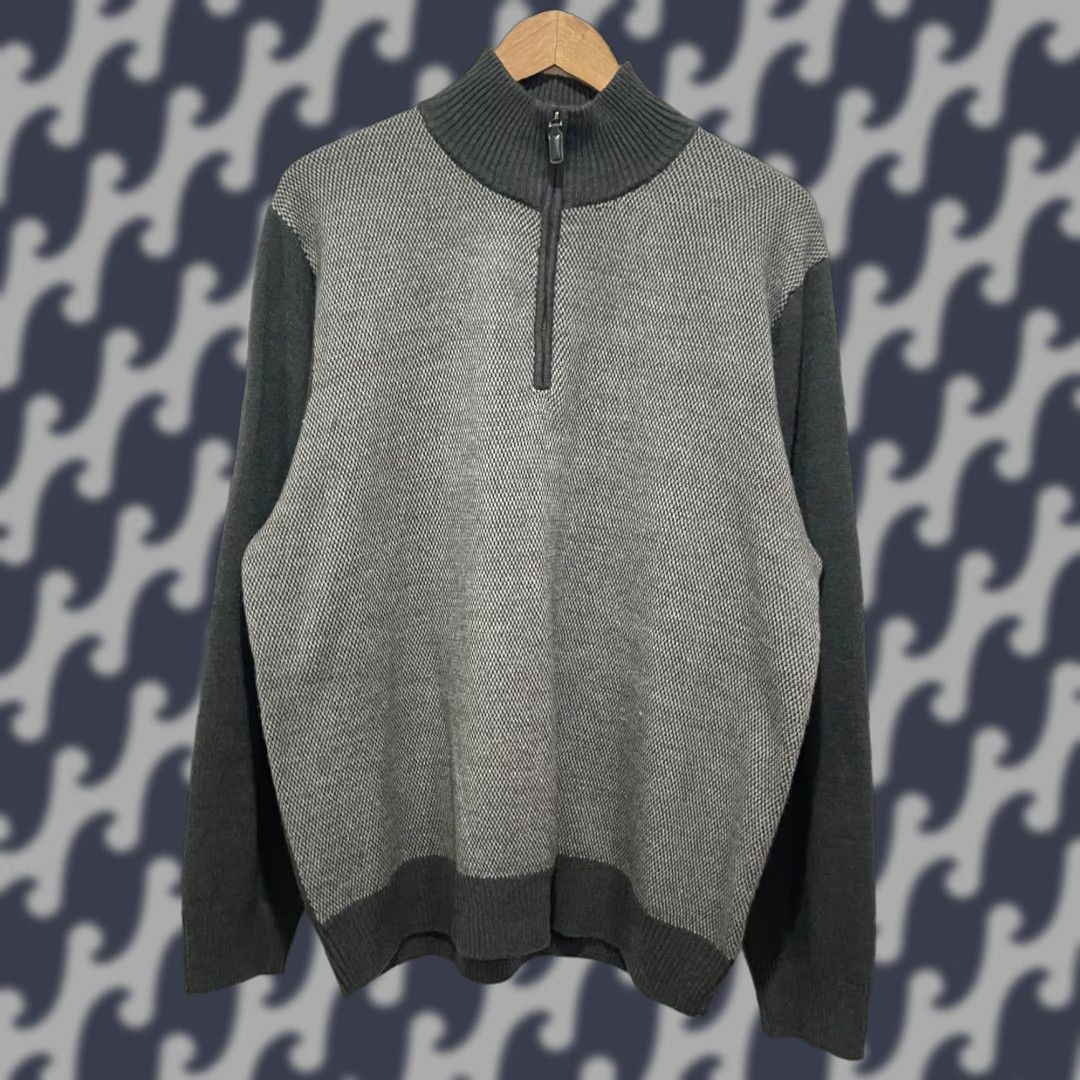Vintage Tricots St Raphael Mens XL Gray 1/4 Zip Pullover Sweater Acrylic Knit Mock Neck Geometric Knit Size US XL / EU 56 / 4 - 1 Thumbnail