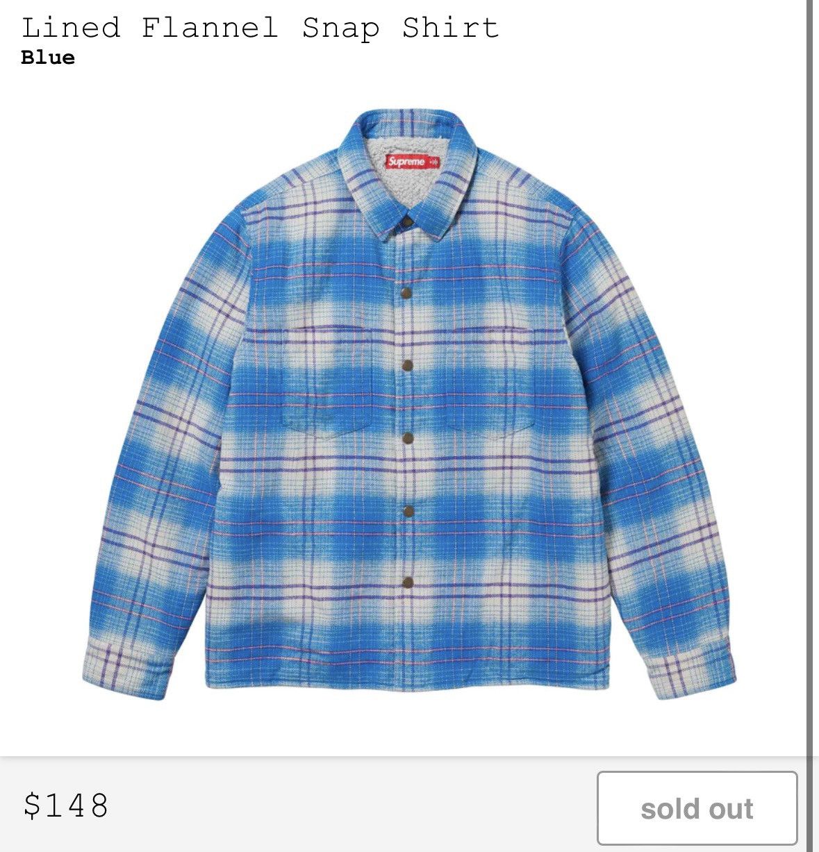 Pre-owned Supreme Lined Flannel Snap Shirt In Blue | ModeSens