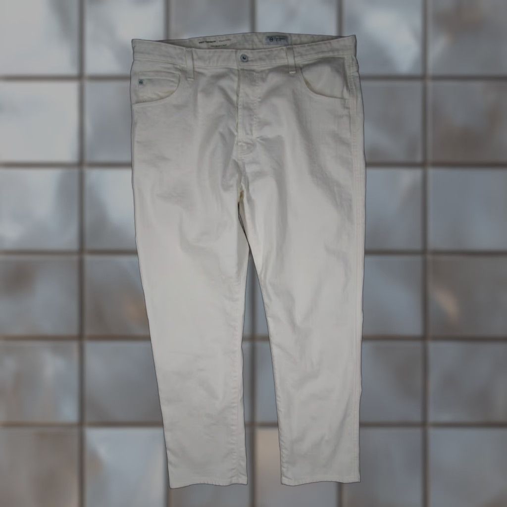 Denime ADRIANO GOLDSCHMIED Wells Carpenter Jeans Mens 38 White Denim 5-Pocket Relaxed Tapered 31in inseam Size US 38 / EU 54 - 1 Thumbnail