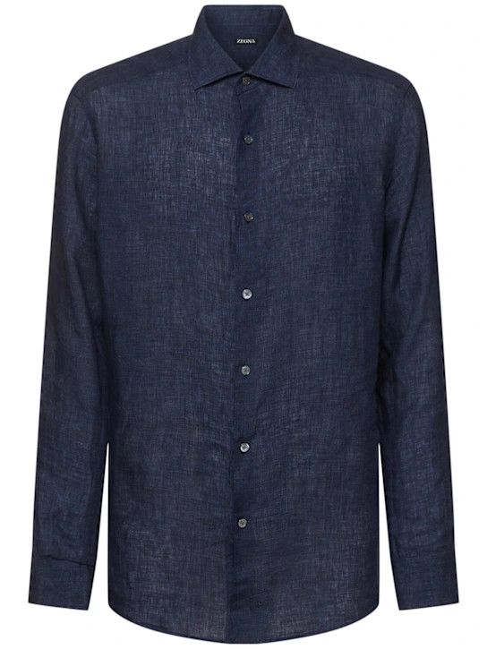 Z Zegna o1lsvrm0525 Linen Shirt in Navy Size US L / EU 52-54 / 3 - 1 Thumbnail