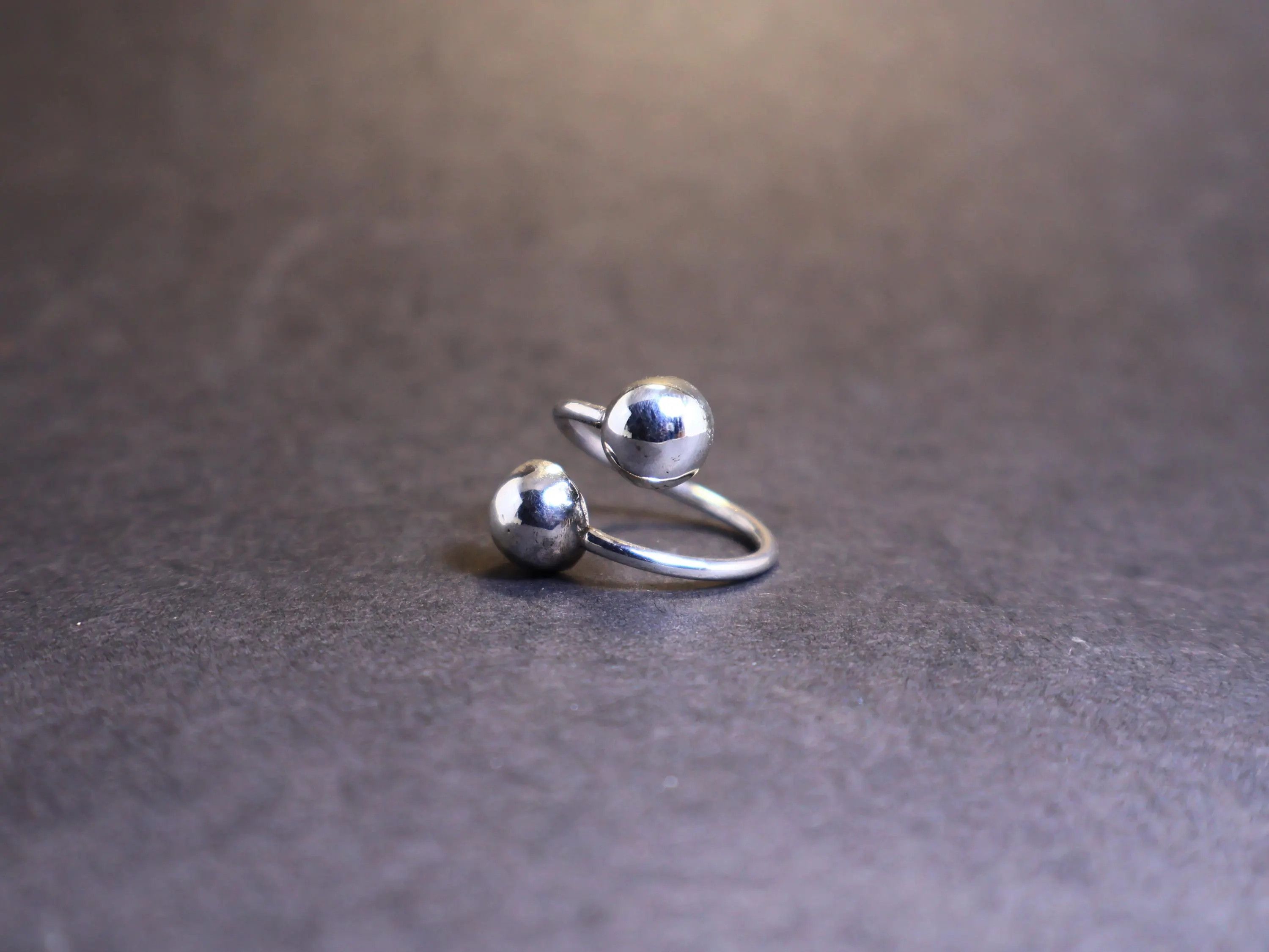 Handmade Half Ball ring, Double Ball Sterling silver Handmade ring, Size ONE SIZE - 2 Thumbnail