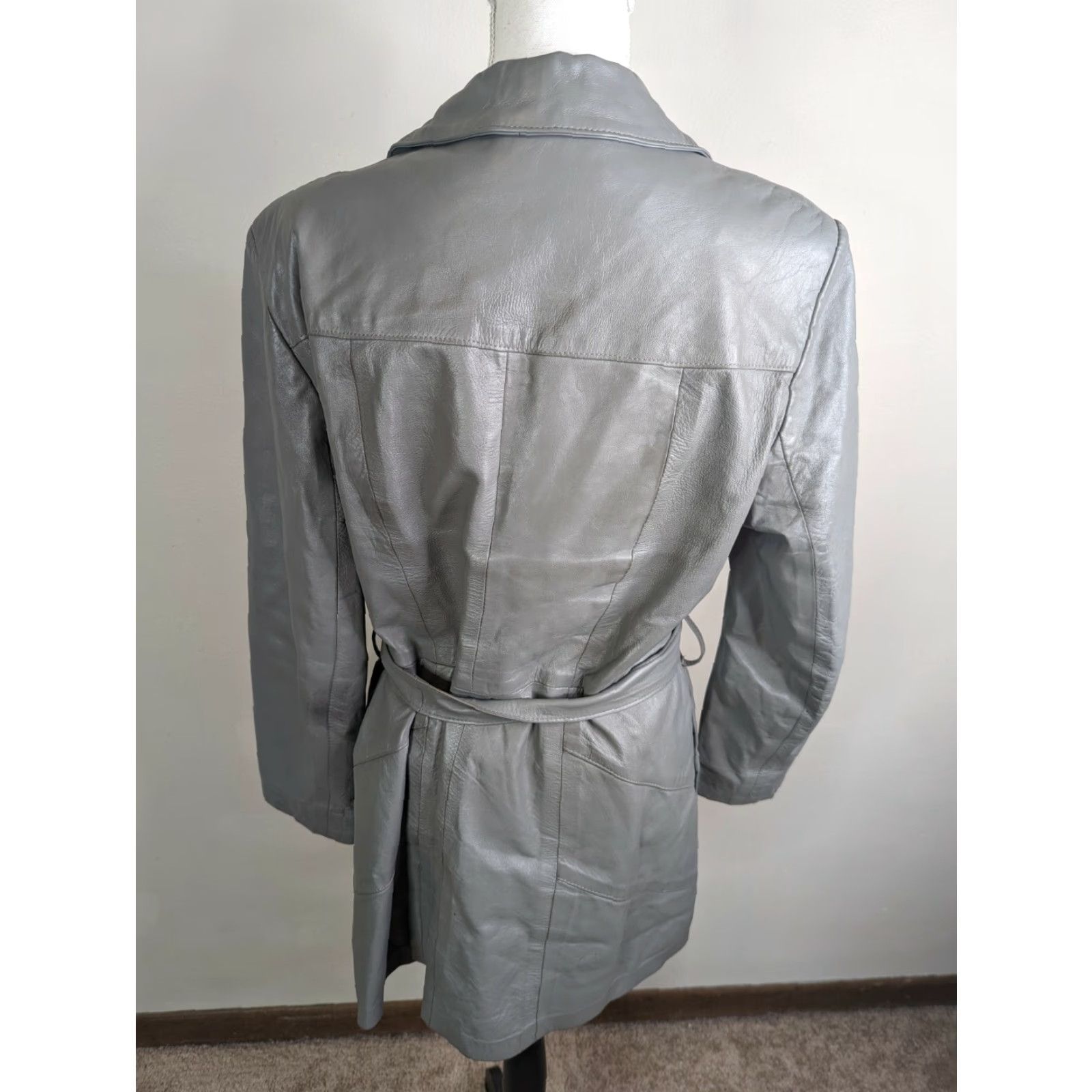 Vintage VINTAGE Dani Belted Leather Tie Waist Coat Jacket Gray L Women’s Coat Size L / US 10 / IT 46 - 4 Thumbnail