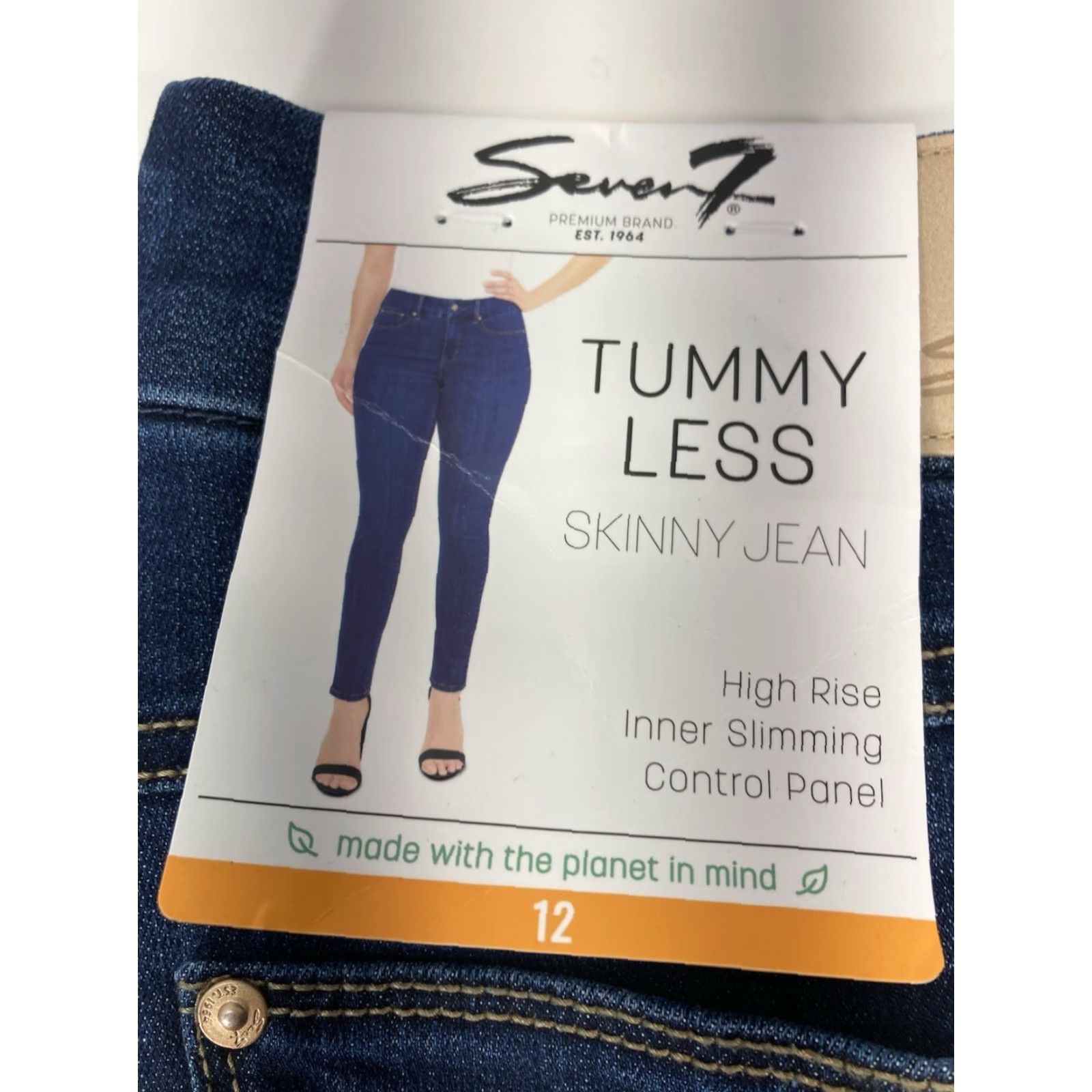 Vintage Seven7 Tummy Less Skinny Jeans Women 12 32X31 Blue Denim High Rise Stretch NWT Size 34" / US 12 / IT 48 - 4 Thumbnail