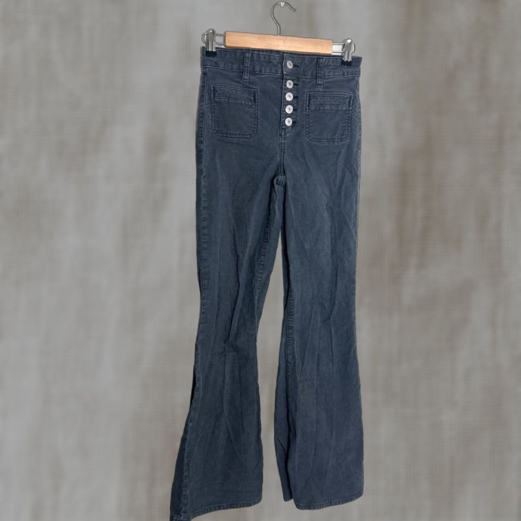 American Eagle Outfitters American Eagle Pants Super Hi Rise Flare Gray Corduroy Button Fly Womens Sz 0 Size 25" / US 0 / IT 36 - 1 Thumbnail