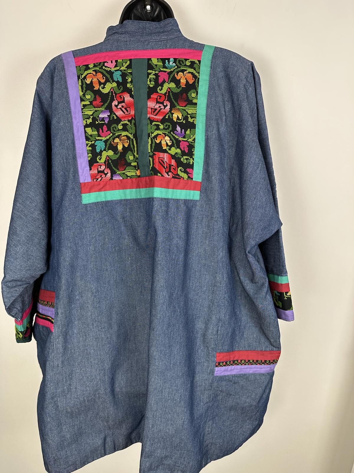Designer Caralinda Handmade Oversized Needlepoint Denim Jacket SIZE L Size L / US 10 / IT 46 - 3 Thumbnail