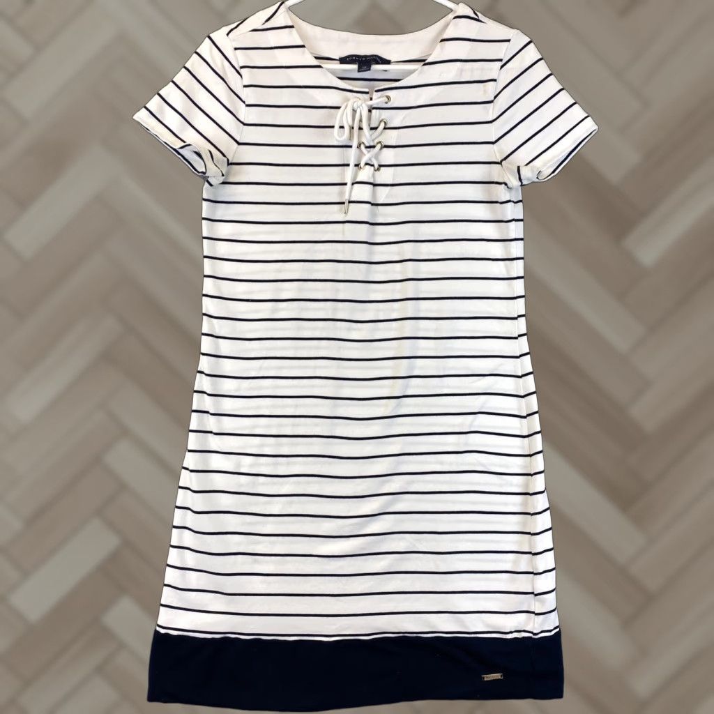 Tommy Hilfiger TOMMY HILFIGER Womens T-Shirt Dress Solid Navy Stretch Above Knee S Short Sleeve Collar Size S / US 4 / IT 40 - 1 Thumbnail