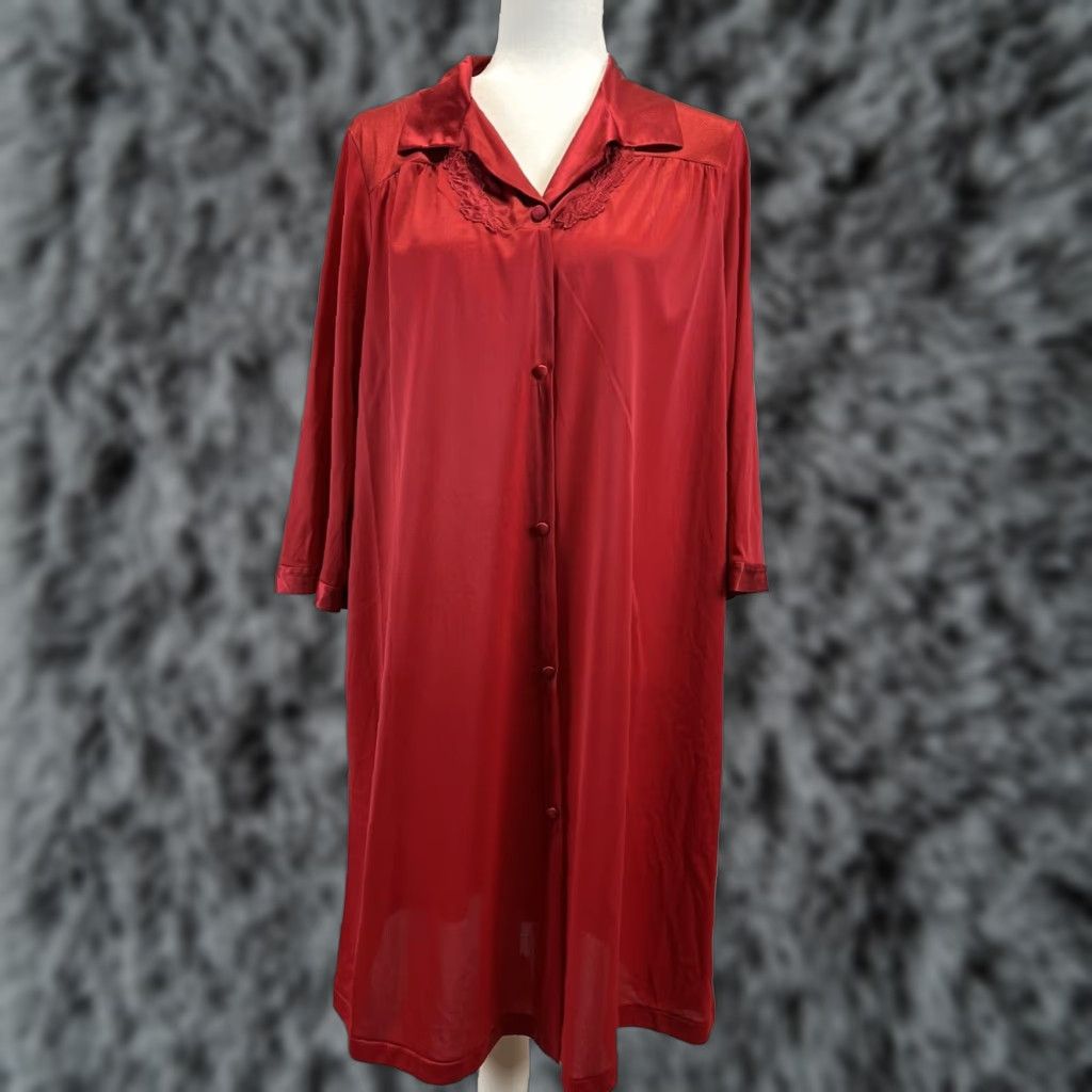 Vintage VINTAGE Vanity Fair Nylon Nightgown Robe Women's Medium Red 1970s Made in USA Size ONE SIZE - 1 Thumbnail