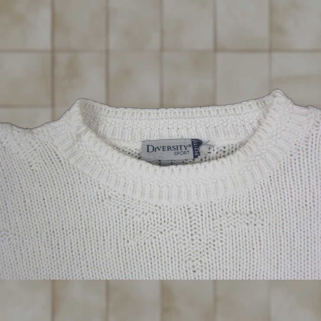 Vintage VINTAGE Diversity Sweater Womens S White Knit Pullover 90s Made in USA Crew Neck Long Sleeve Solid 100% Cotton Pullover Women Vintage 90s Size S / US 4 / IT 40 - 1 Thumbnail