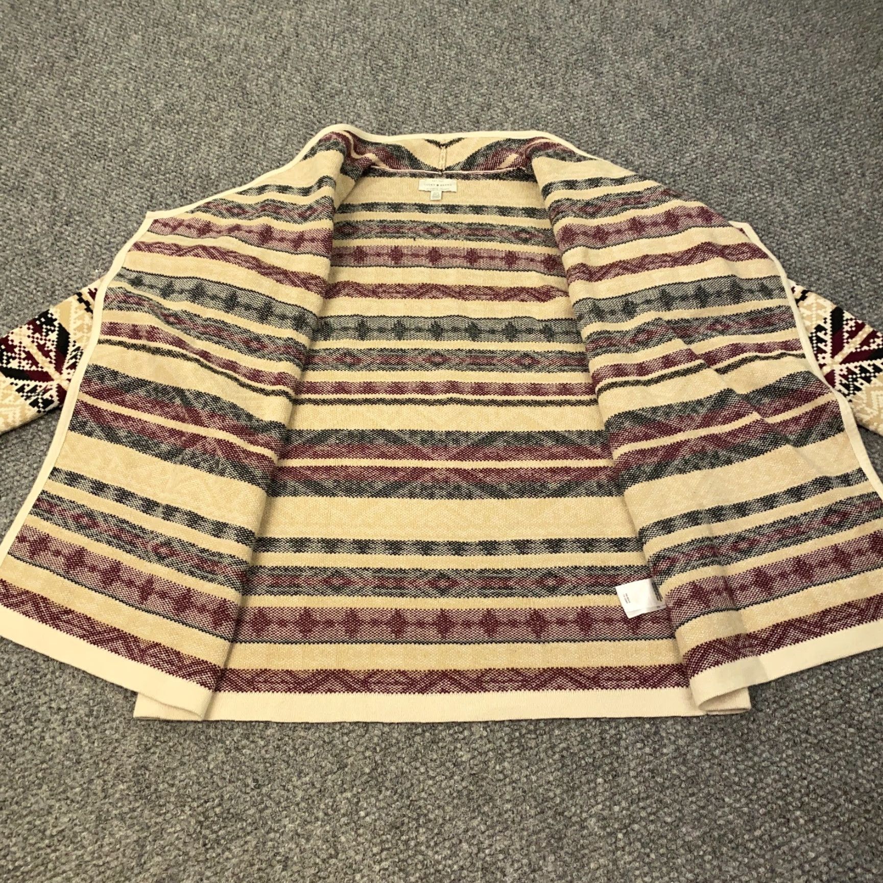 Lucky Brand Lucky Brand Aztec Cardigan Sweater Womens Medium Beige Open Front Geometric Western Size M / US 6-8 / IT 42-44 - 3 Thumbnail