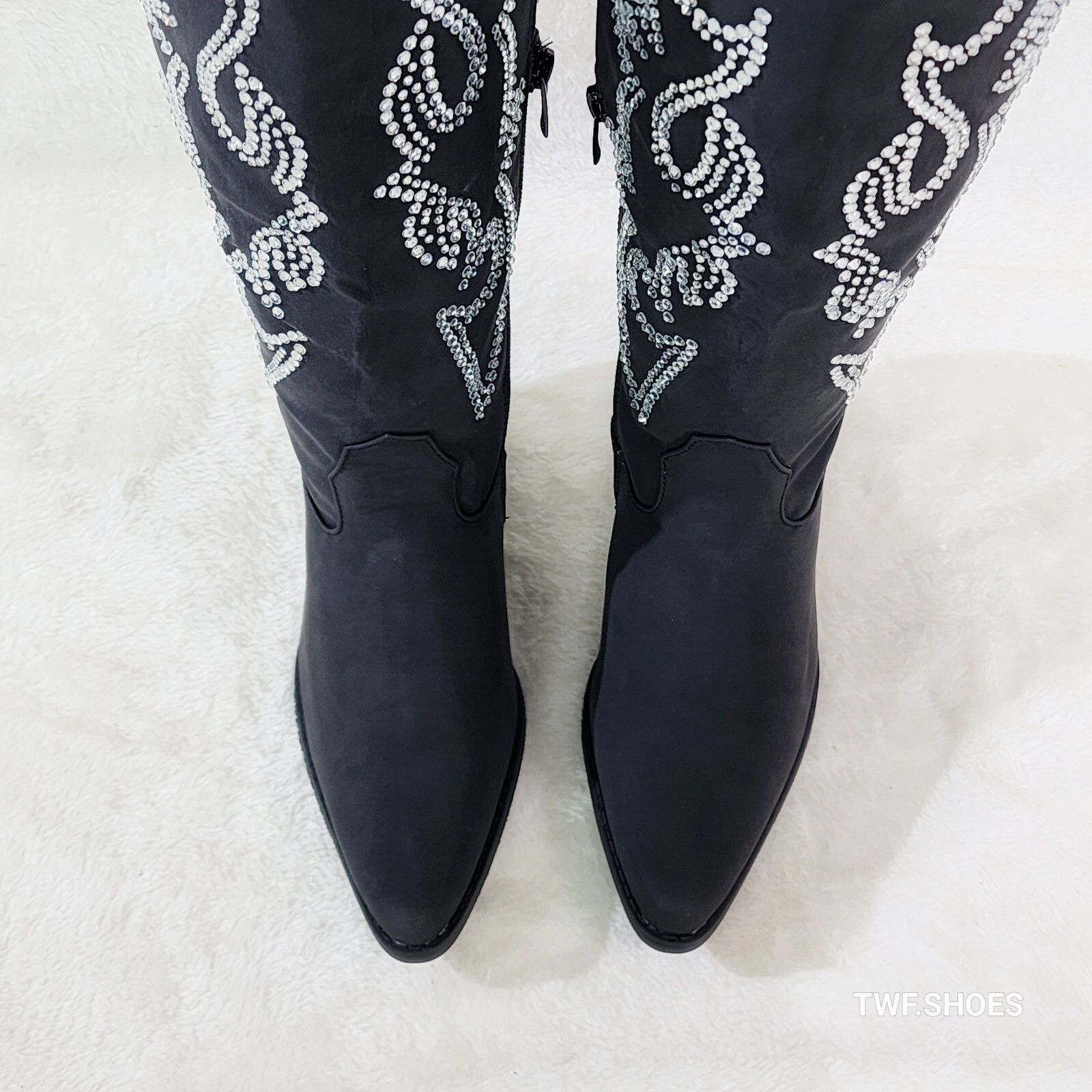 Other Ann Black Leatherette With Rhinestones Country Glam Western Size US 8.5 / IT 38.5 - 5 Thumbnail