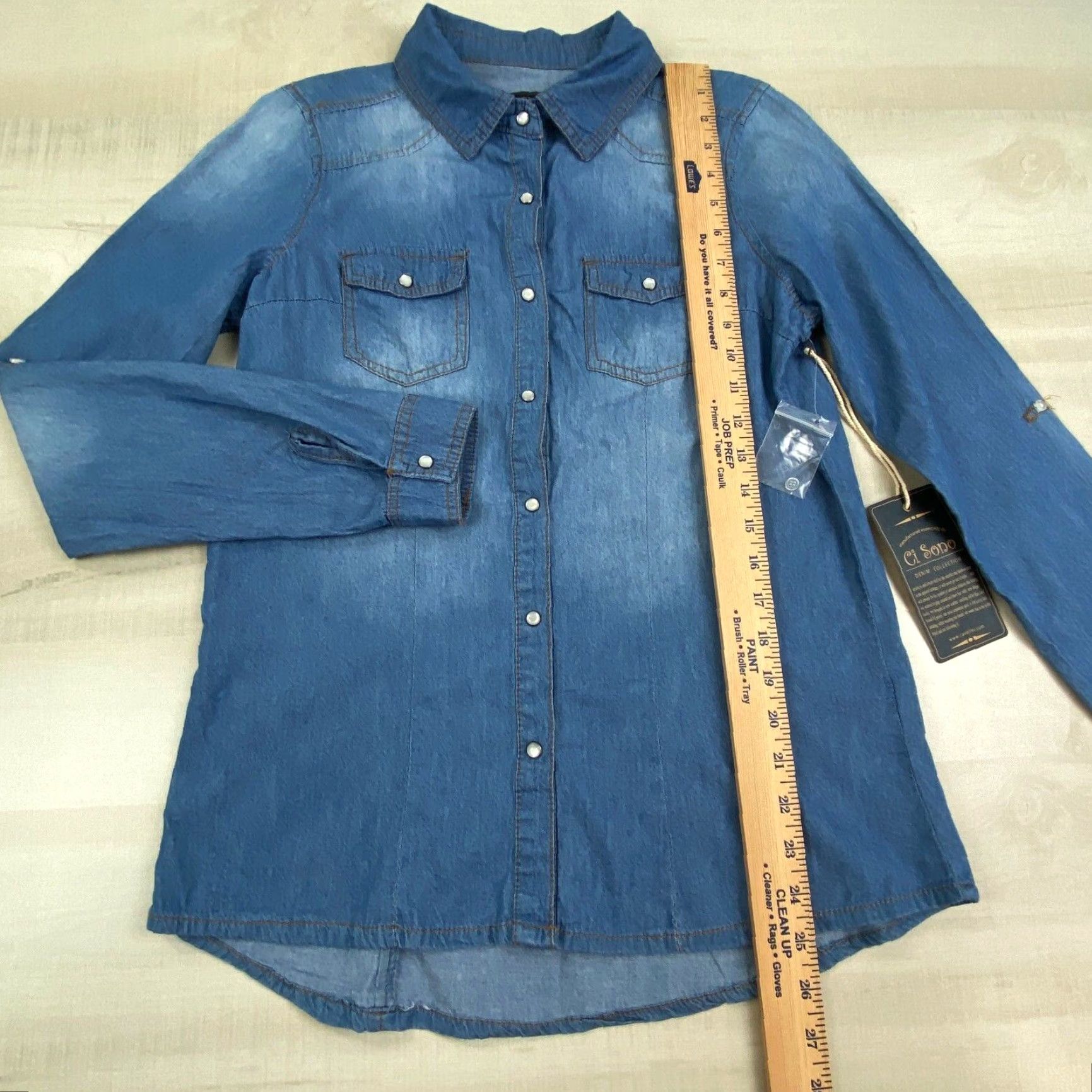 Vintage Ci Sono Womens Blue Chambray Button Up Shirt Small Western Roll Tab Sleeves Size S / US 4 / IT 40 - 7 Thumbnail