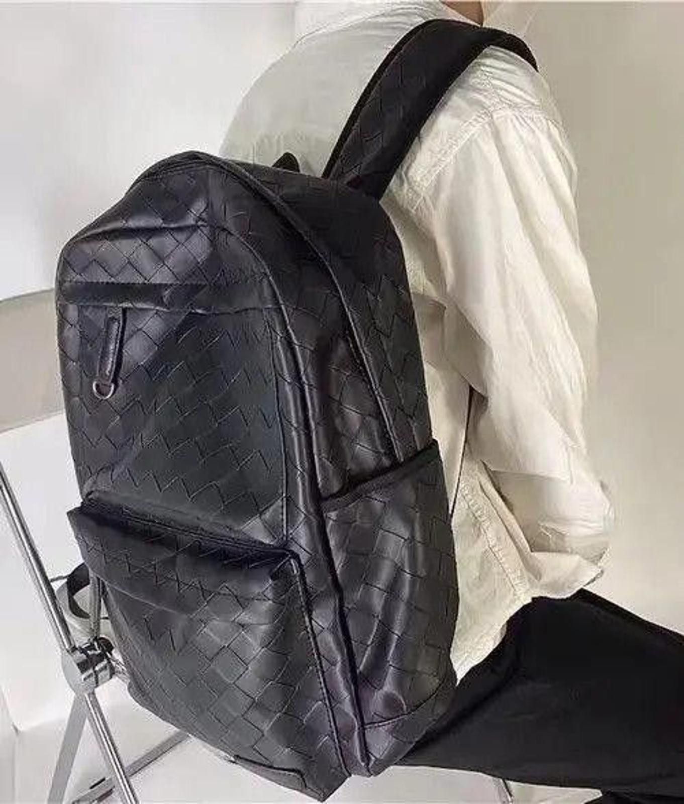 Leather Black Faux Leather Woven Backpack Bag Size ONE SIZE - 1 Thumbnail