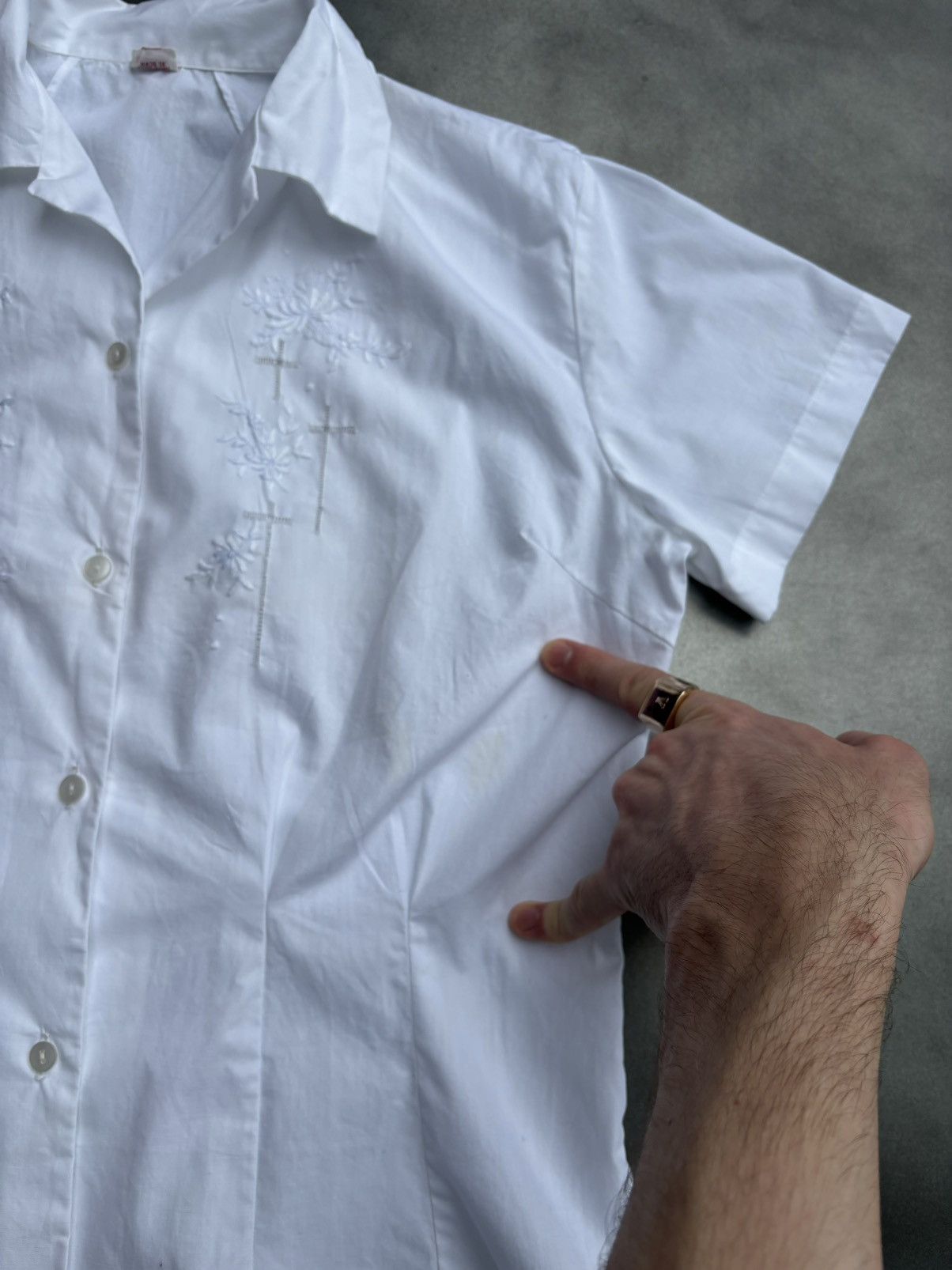 Vintage Vintage Camp Shirt White Cotton Embroidered Dart Sheer Lace Size US XS / EU 42 / 0 - 4 Thumbnail
