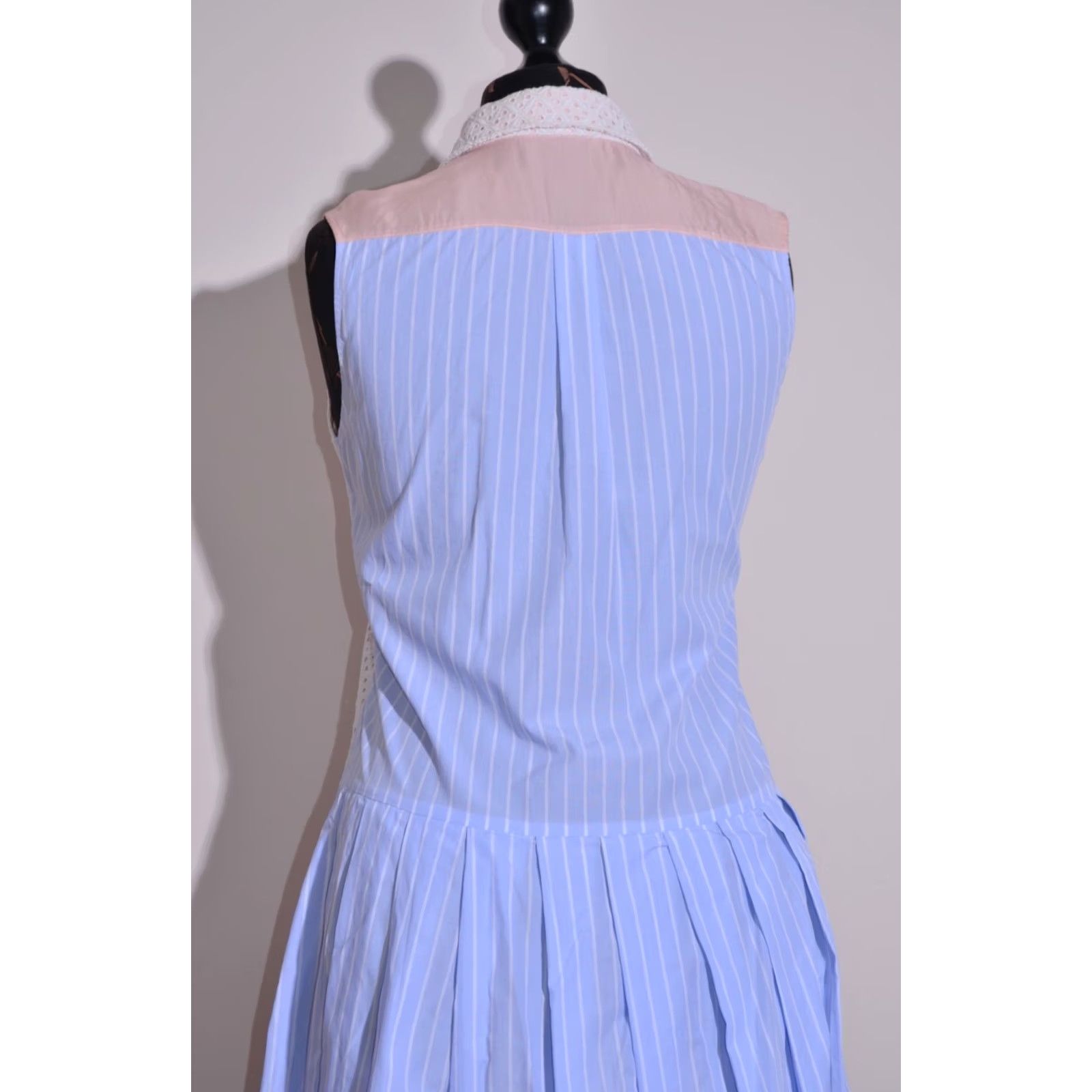 Vintage Sonia Rykiel Dress Women's Sleeveless Button Down Collared Fit&Flare Size 36 Blue Knee Length Pockets 100% Cotton Regular Vintage: No Size XS / US 0-2 / IT 36-38 - 6 Thumbnail