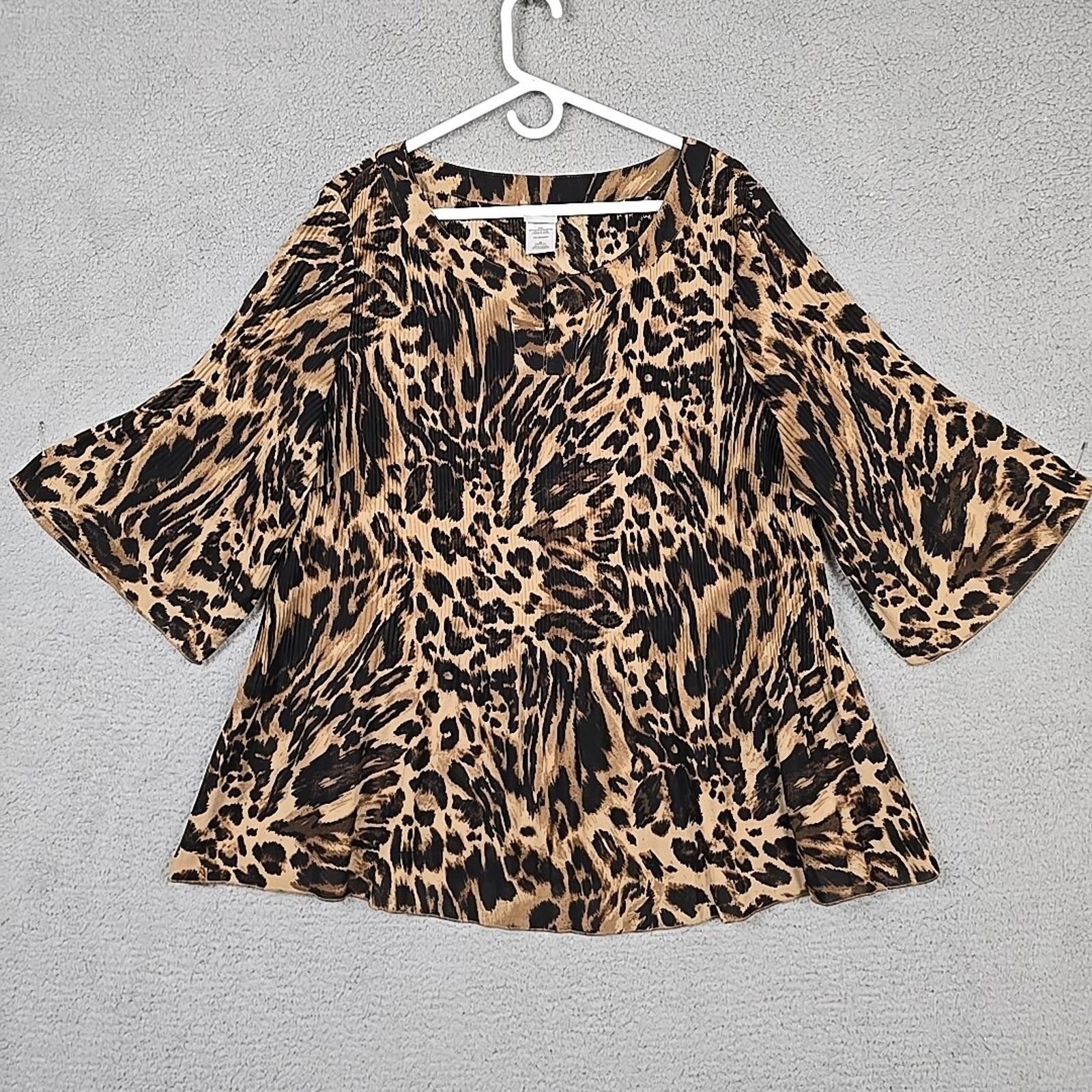 Other JMS Womens Plus Size 3X Leopard Print Pleated Top 3/4 Sleeve Size 3XL / US 20-22 - 2 Thumbnail
