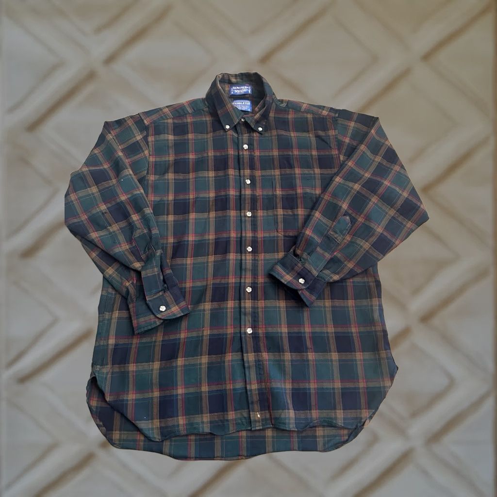 Pendleton Pendleton Shirt Button-Up Wool Long Sleeve Plaid Green/Blue L Adult Mens Size US L / EU 52-54 / 3 - 1 Thumbnail